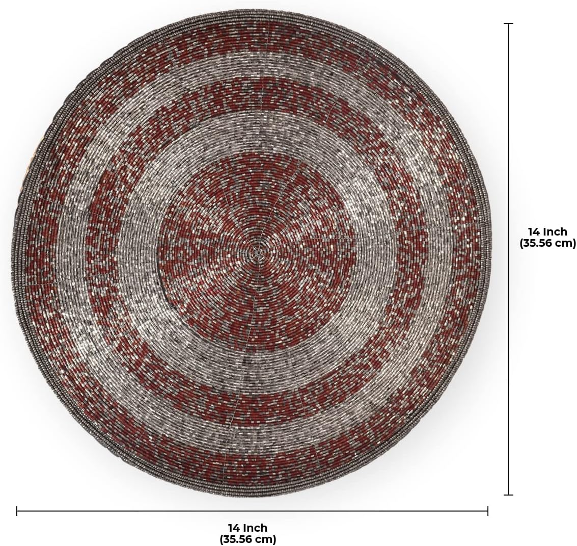 Decozen Beaded Round Placemats Set of 8, 14‑Inch Red Handcrafted Glass Bead Place Mats for Dining Table Décor, Heat‑Resistant Rustic Farmhouse Table Decor, Christmas Placemats, Charger Pads
