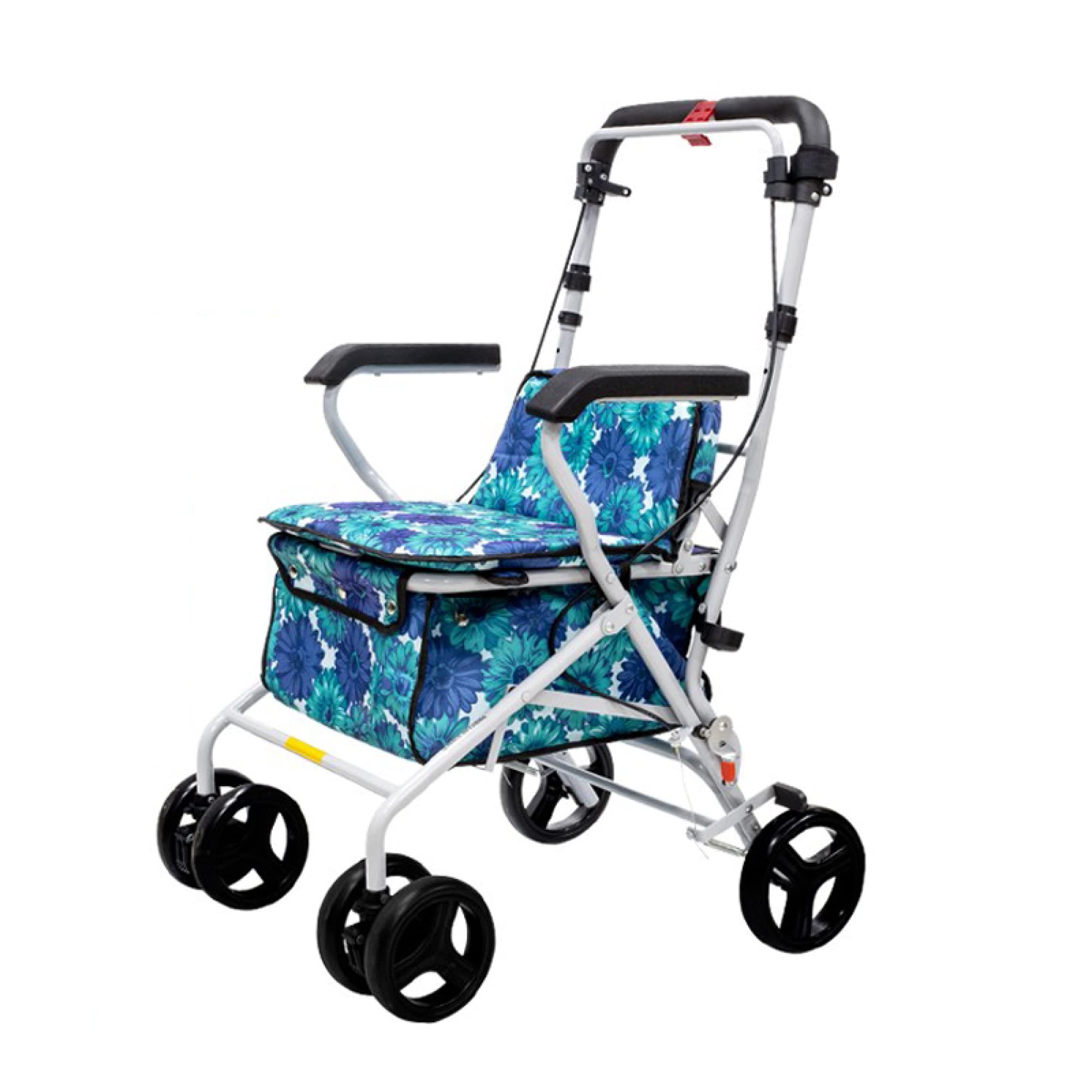 Andador Andador con Asiento y Ruedas - Silla de Transporte con Ruedas Plegable con Manijas Ajustables y Pedal - Soporta hasta 200 Ibs