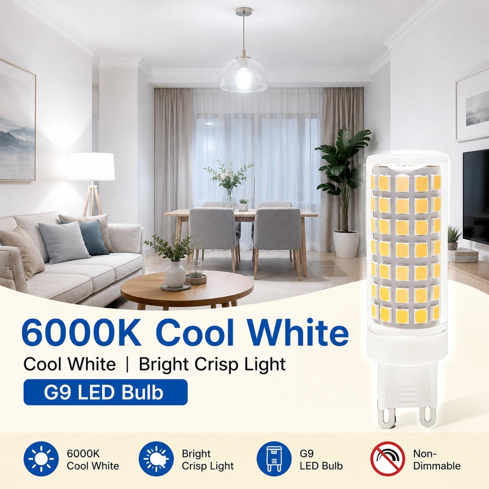 Lampadina LED a Mais G9 a Baionetta Luce Fredda 6000K 9W Equiv 72W Anti-Sfarfallio Brillante 990 Lumen CRI>80 Camera Soggiorno Cucina Corridoio Non Dimmerabile