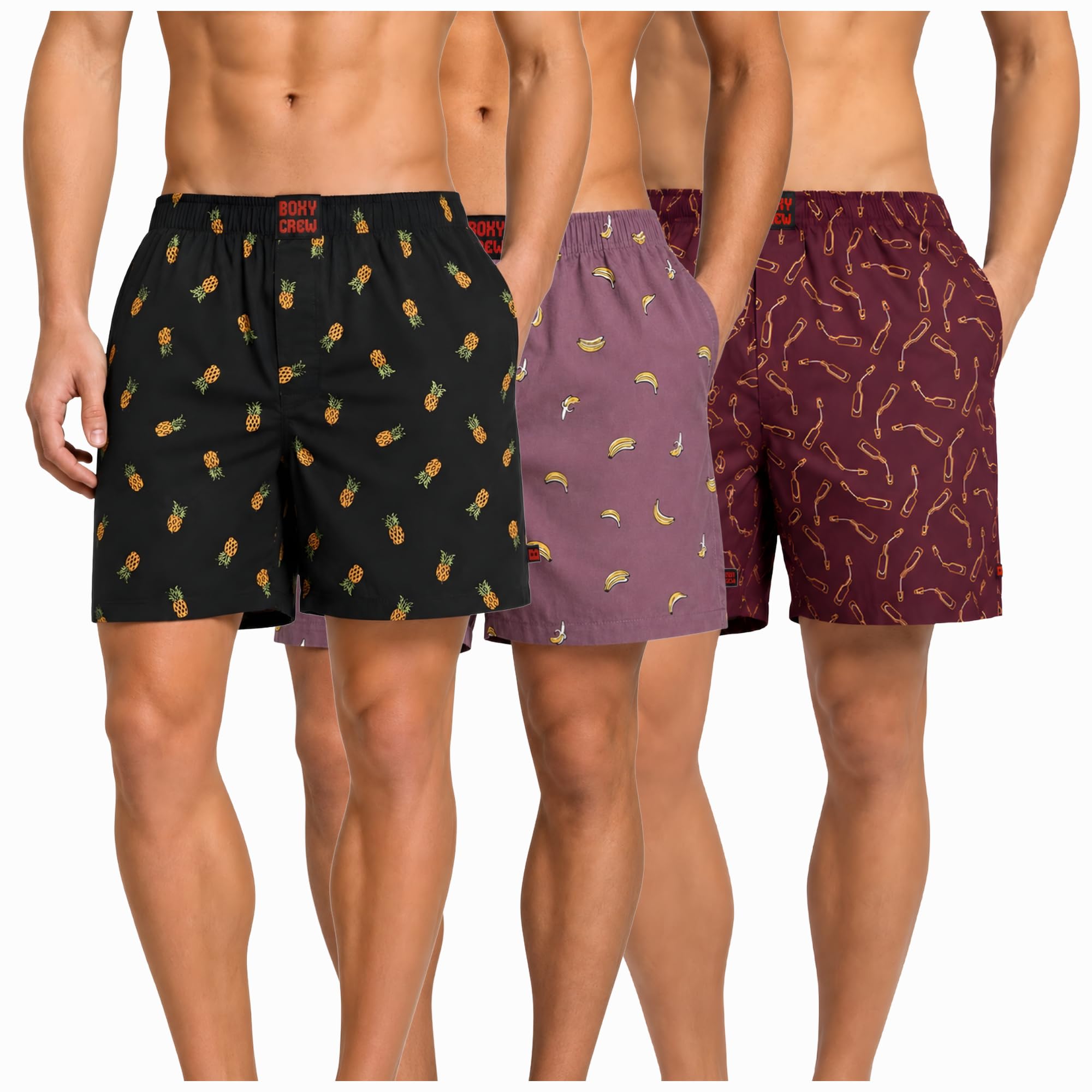 Men's 100% Cotton Boxer Shorts Pack of 3, Charcoal, Rose Pink & Maroon | Woven Boxers with Side Pockets, No-Marks Elastic Waistband, Breathable Relaxed Fit | Style 004-006-014-image-41
