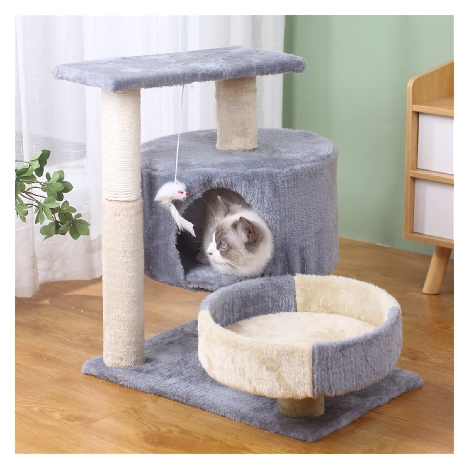 Muebles para Gatos Doble Pelea Gato pequeño Marco de Escalada Plataforma Salto molienda Garra Columna rascador Seta Mascota Juguete Suministros
