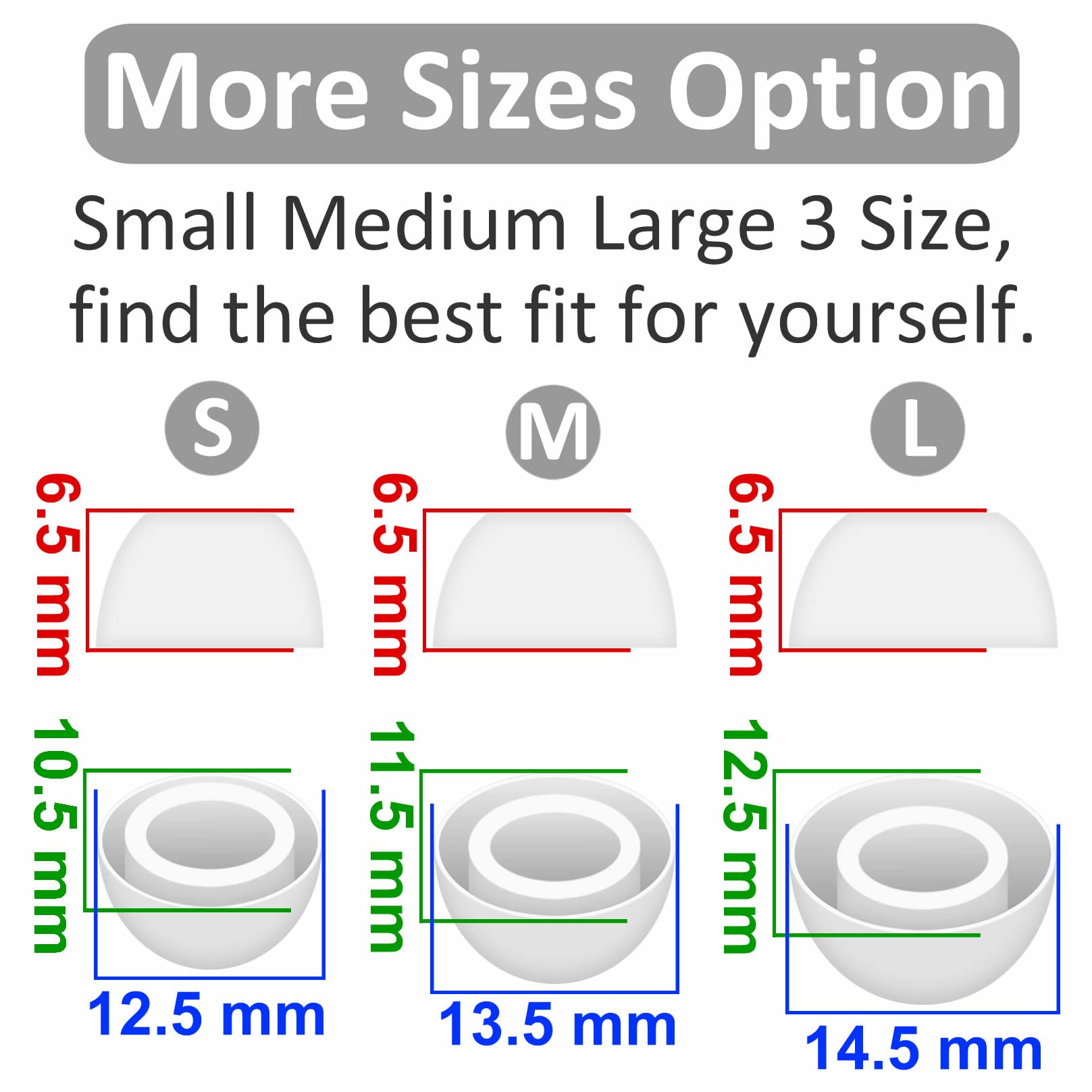 6 pares de auriculares compatibles con Pixel Buds Pro, auriculares de goma de silicona de repuesto, accesorios compatibles con Google Pixel Buds Pro, S/M/L blanco