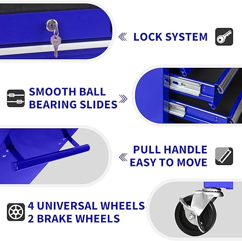 Miniatura 3 de Carrito de herramientas con ruedas de 24.2 pulgadas, caja de herramientas rodante con 7 cajones, cajones con cerradura para garaje, almacén, taller
