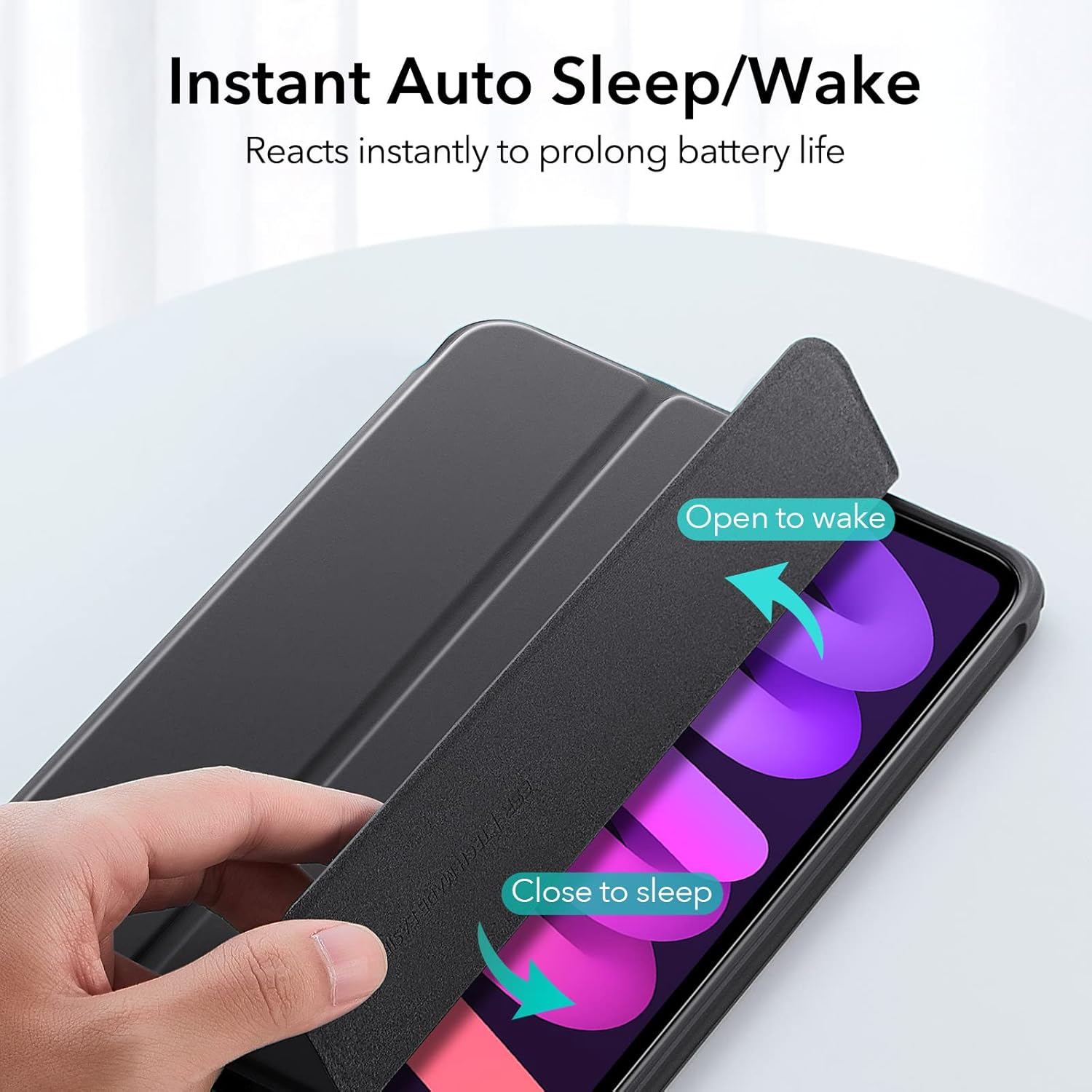 esr for ipad mini 7 case (a17 pro), ipad mini 7th/6th generation case (2024/2021), detachable magnetic cover, hard back, auto sleep/wake, vertical stand, supports pencil pro, clear black