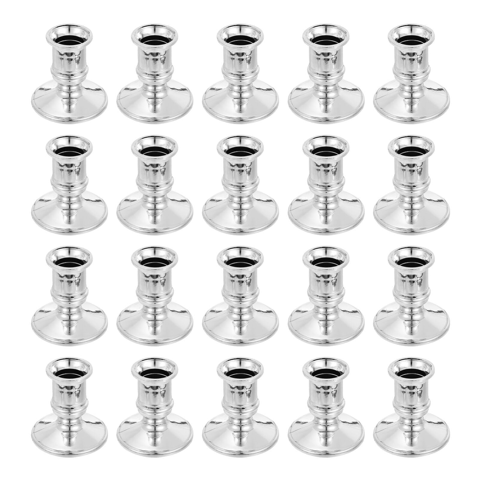 HOLIDYOYO 20pcs Candlestick Holder Plastic Taper Candle Holders Modern Pillar Candle Stand for Wedding Dinner Table Centerpiece Decorations Silver