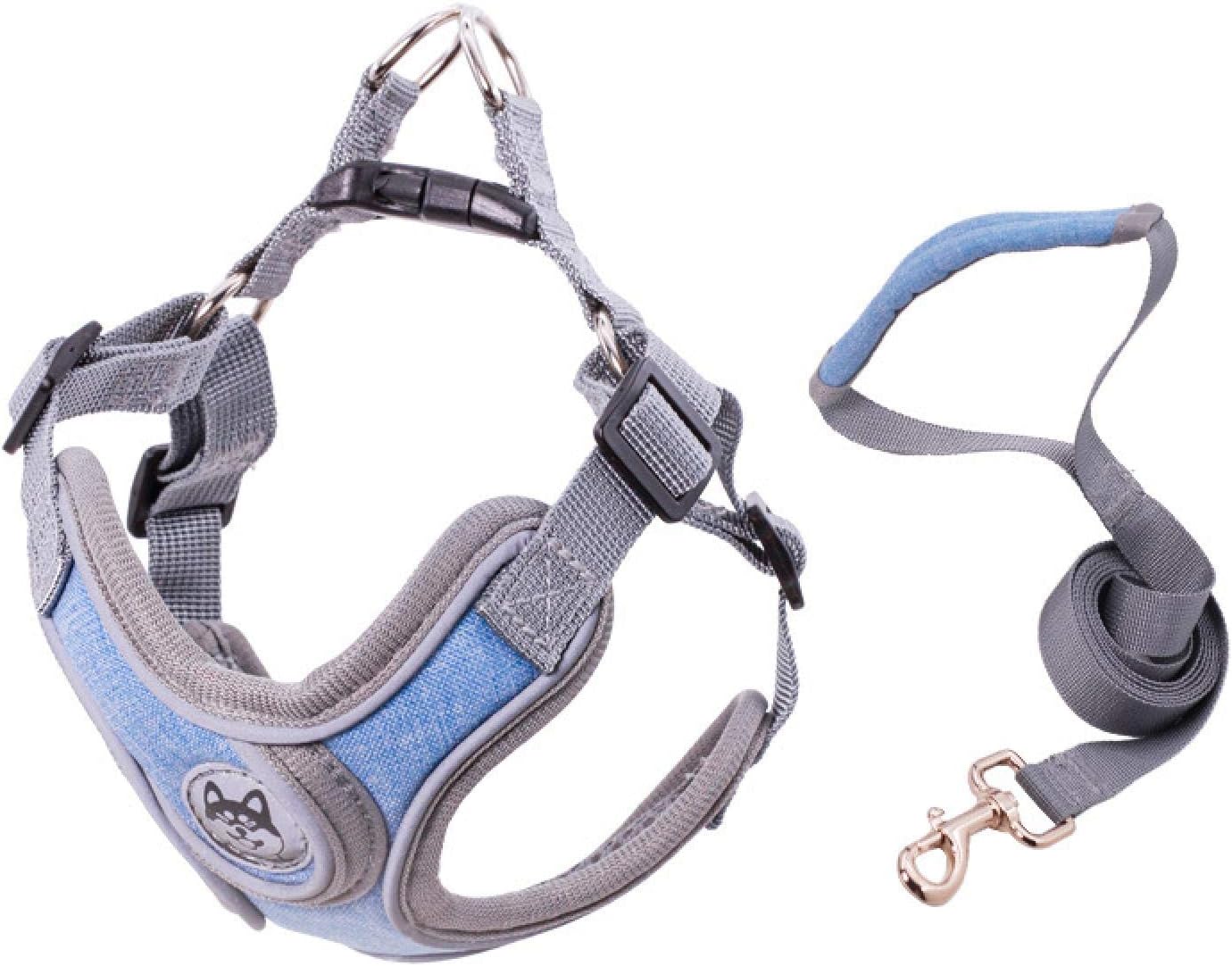 No pull dog camisole reflective small dog leash and collar for Schnauzer pet cat walking training supplies Chihuahua L blue