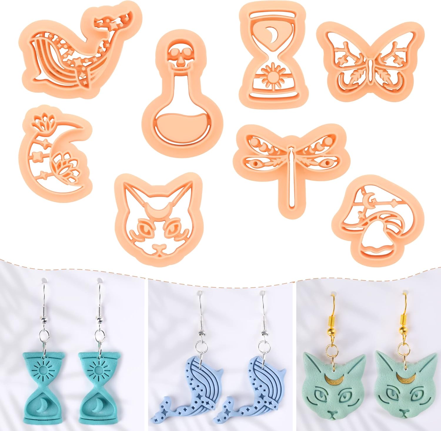 Puocaon Mystic Polymer Clay Cutters 8 Pcs Boho Clay Earring Cutters, Mystic Cats