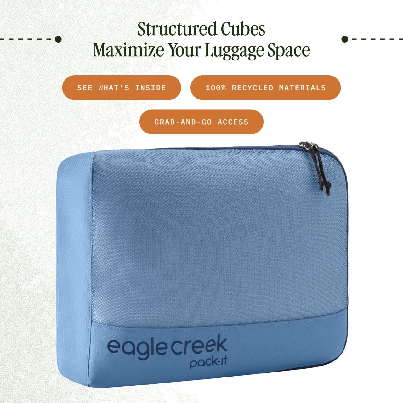 Eagle Creek Pack-It Reveal Cube - Lightweight Packing Cubes for Optimizing Luggage Space - Easy to Carry - Translucent Fabric - Water-Resistant - Easy Grab Zipper - Medium - Blue Dawn image 2