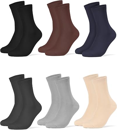 Forony Mens Dress Socks Size 8-13 6 Pack Black Combed Cotton Crew Breathable for Buisness and Casual