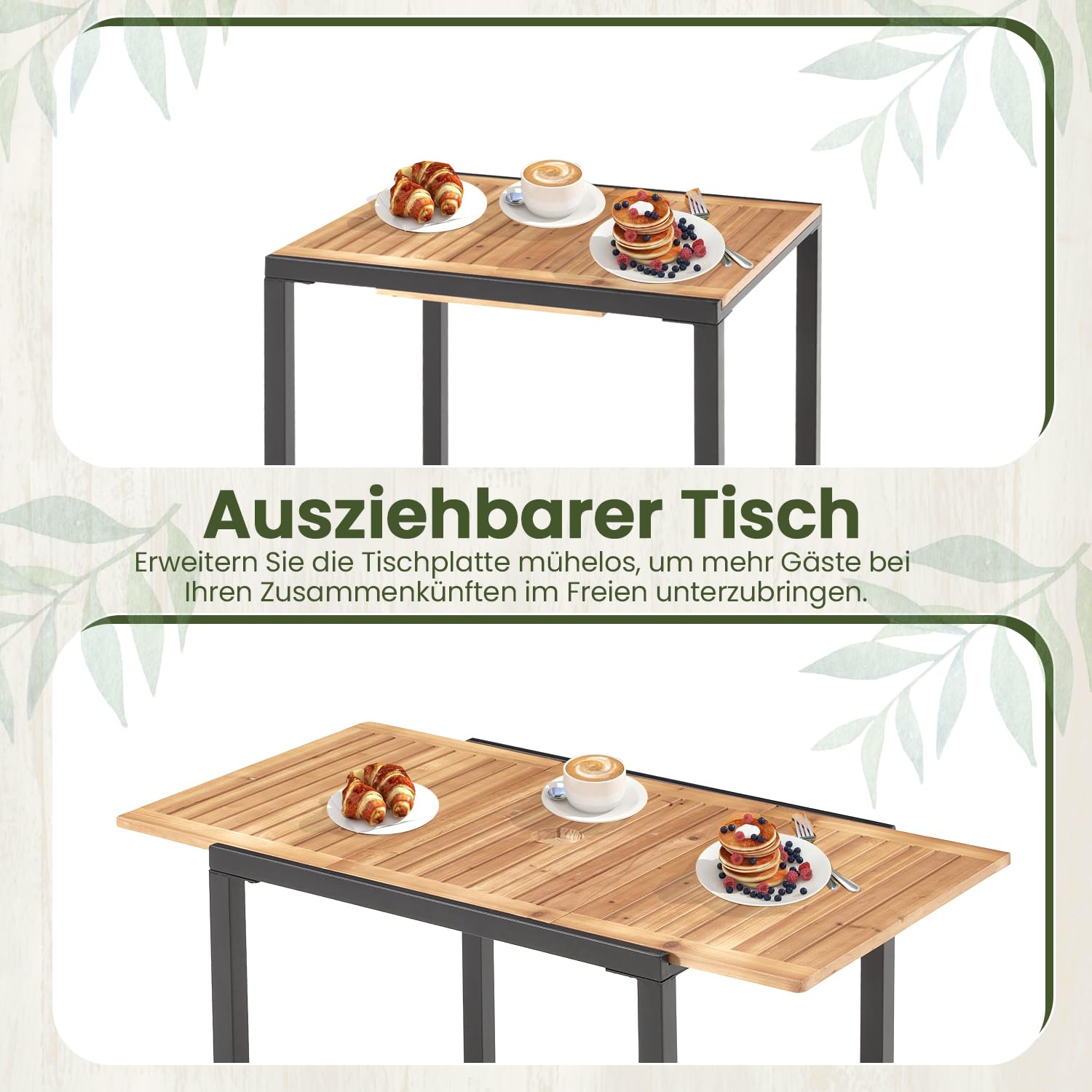 AVAWING Gartentisch ausziehbar mit Schirmloch für 2-6 Personen