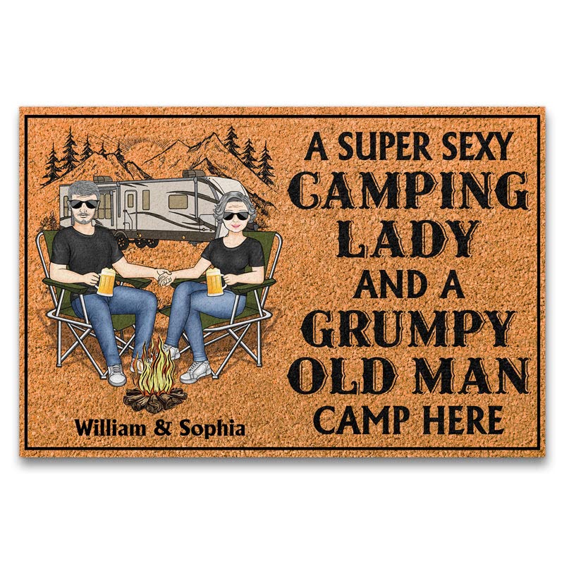 Linktee Personalized Couple Husband and Wife Camping Partner for Life Doormat A Super Sexy Camping Lady and A Grump Old Man Camp Here Outdoor Camper
