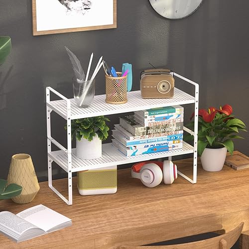 Vista 4 de Estantes organizadores de gabinete, paquete de 3 estantes de especias expandibles, estantes de almacenamiento que ahorran espacio para cocina