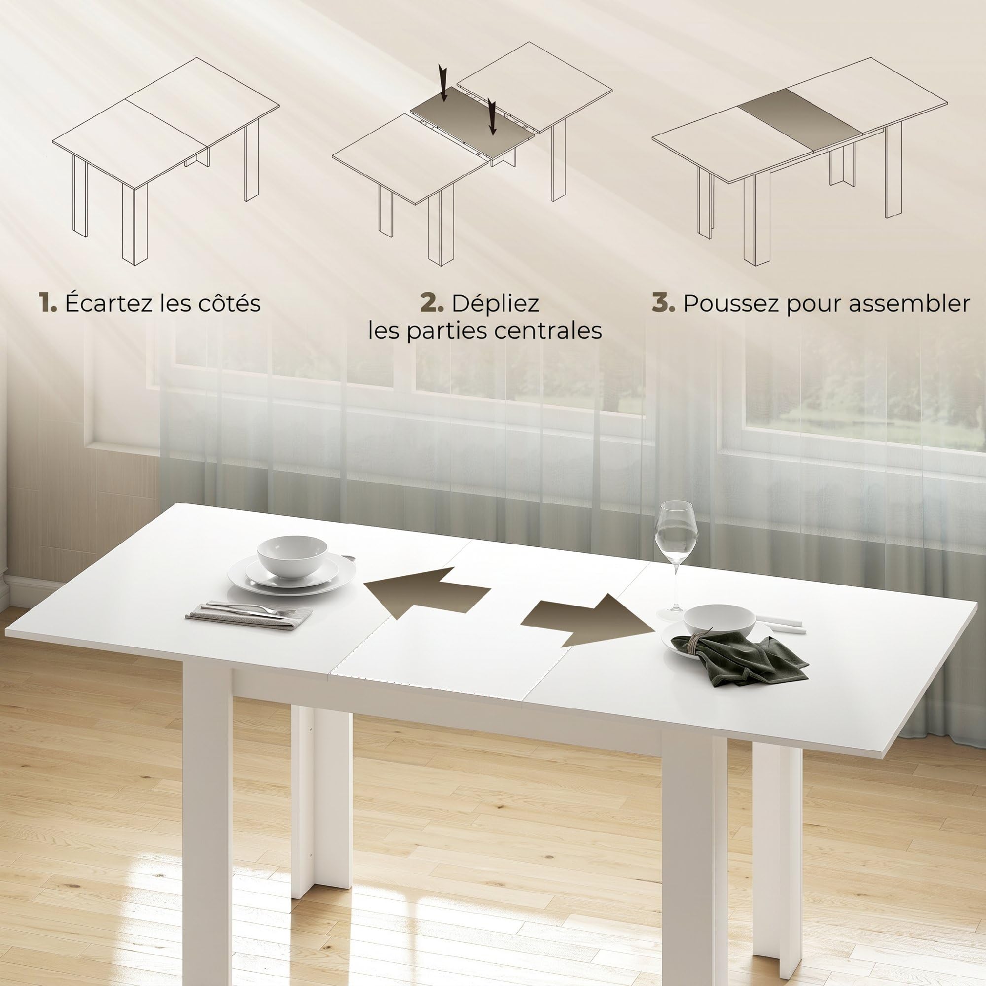 HOMCOM Tavolo da pranzo allungabile moderno 140-180x80cm Bianco | Tavolo da cucina rettangolare, posti 6-8, salvaspazio