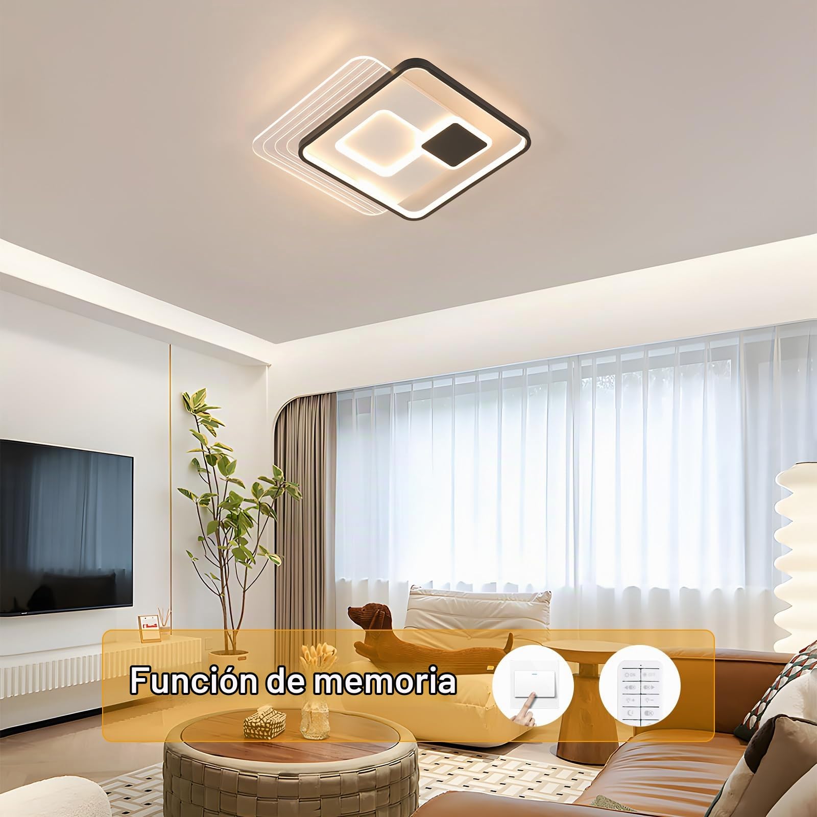 Comely led lámpara de techo cuadrado 45x45cm 37W Dimmbar con control remoto acrílico lámpara de techo negro blanco moderno para salón dormitorio cocina pasillo iluminación interior