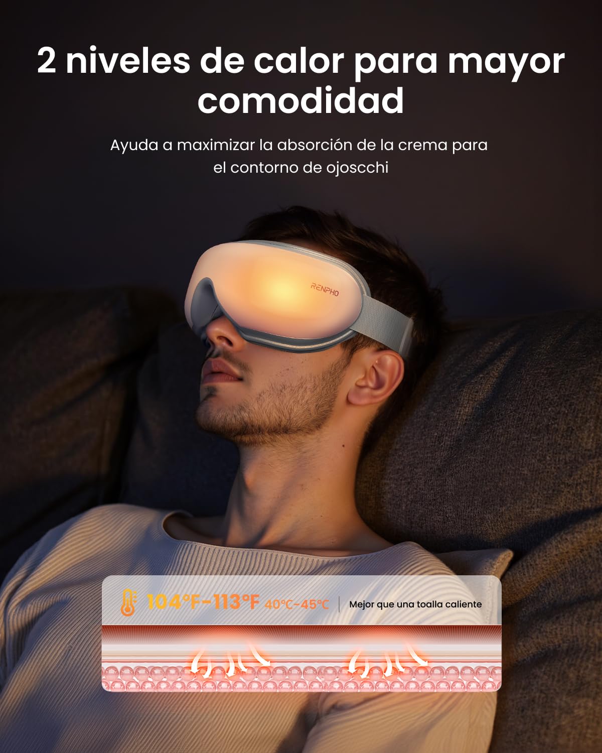 RENPHO Masajeador de ojos con control remoto y calor, Compresión de aire, masajear ojos para aliviar la tensión ocular, Círculos oscuros Bolsas de ojos, Mejorar el sueño, Regalos Originales para Mujer
