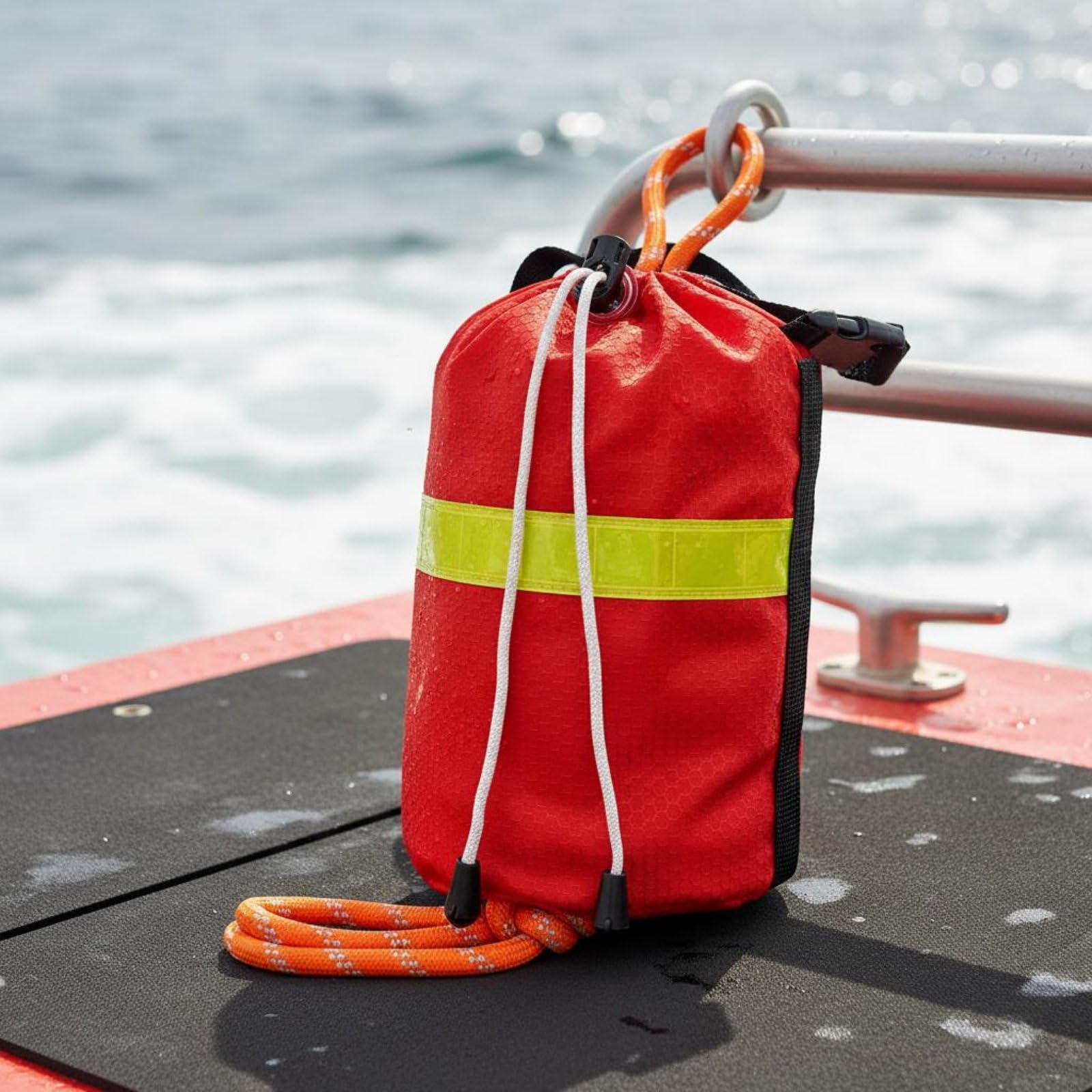 Rettungswurfbeutel Rettungsbeutel Wurfsack Rettungsleine Rettungsseil mit Reflektierendem Streifen Und Gut Sichtbarer Schwimmleine für Kajakfahren, Rot, 31M Reflexseil