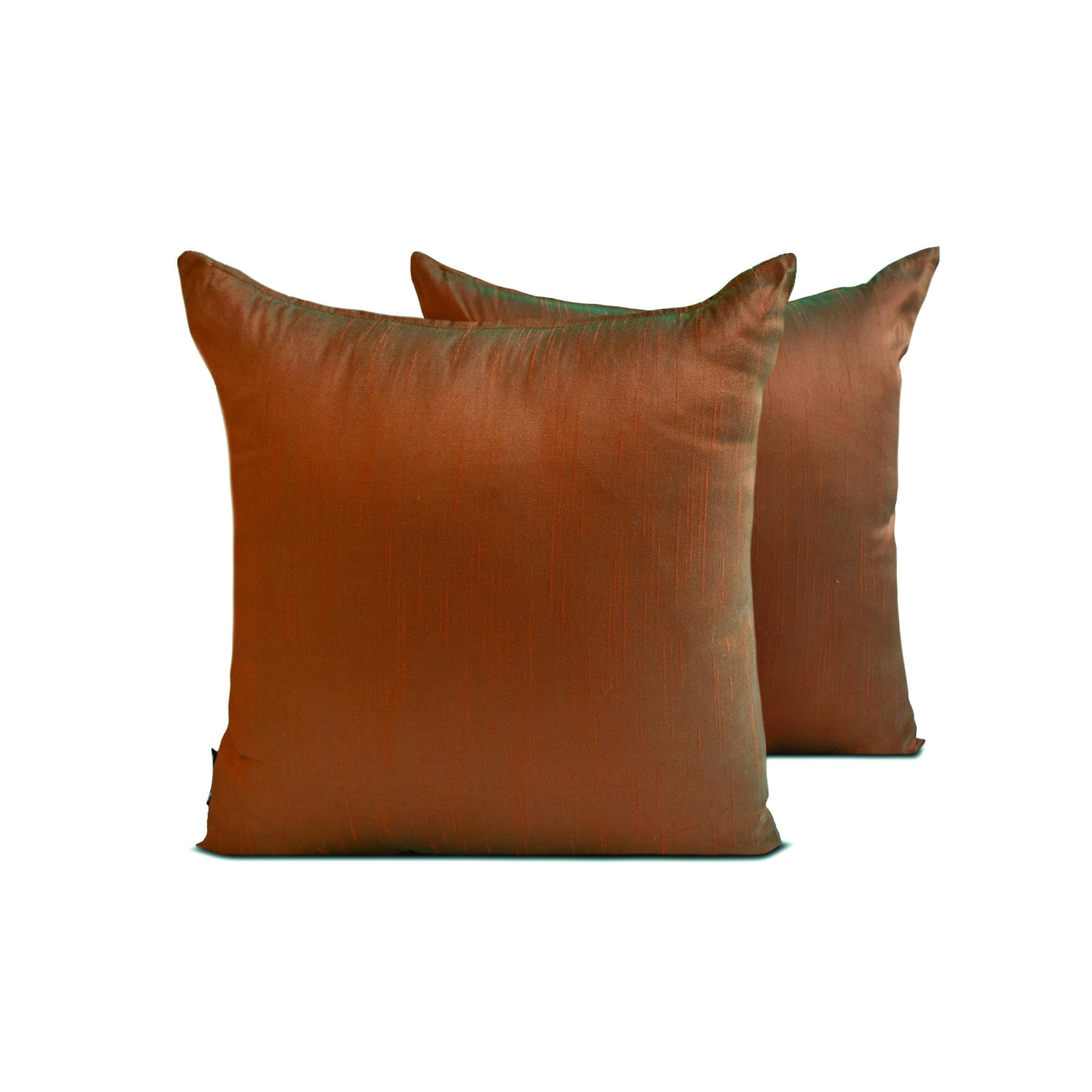 Óxido y verde Lujo Funda de cojín lumbar 50 x 90 cm | Juego de 2 Moderno Seda artificial Funda de Cojín Sólido | Seda de dos tonos Fundas de almohada para sofá, sofá y cama - Rust Green Luxury