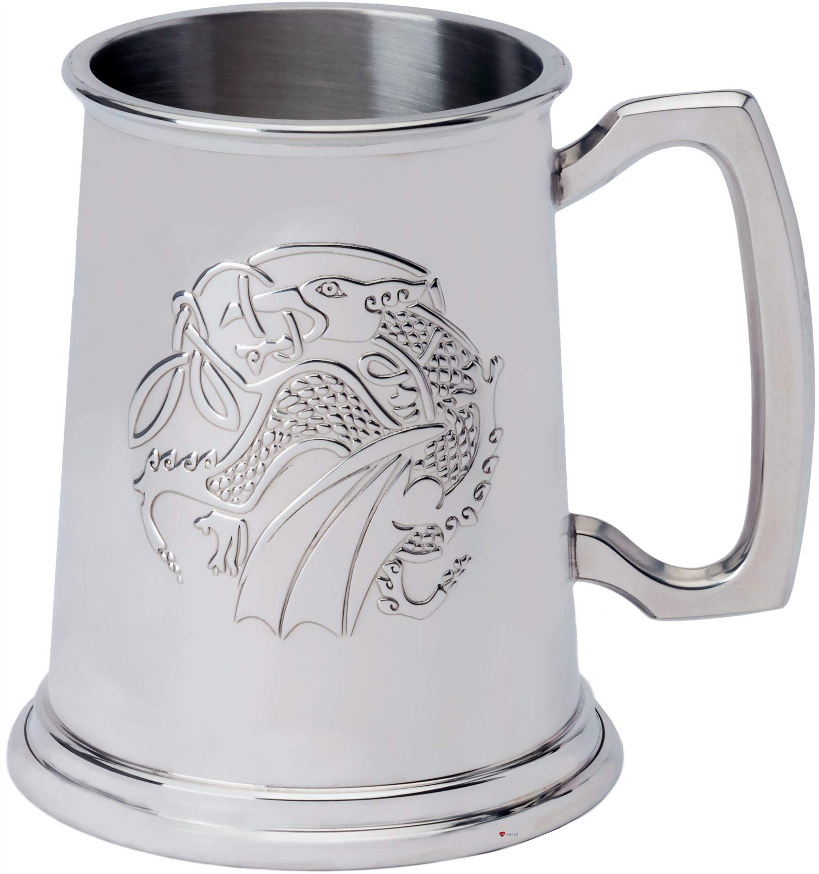 Jarra de peltre artesanal de 1 pinta con diseño celta de dragón de Kells hecho a mano