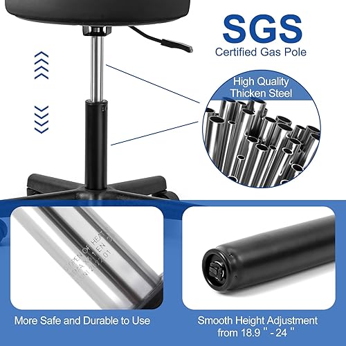 Miniatura 5 de JMU Taburete rodante resistente de 400 libras con ruedas, asiento grande de cuero de PVC, taburete giratorio de altura ajustable, para dentistas y