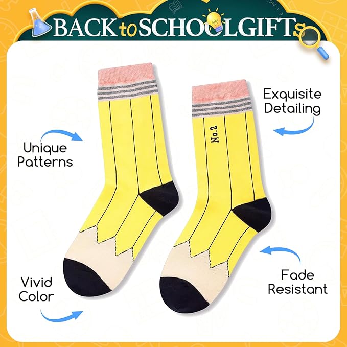HAPPYPOP Medias Divertidas 2 Pares - Regalo Libro Escuela Adultos miniatura 5