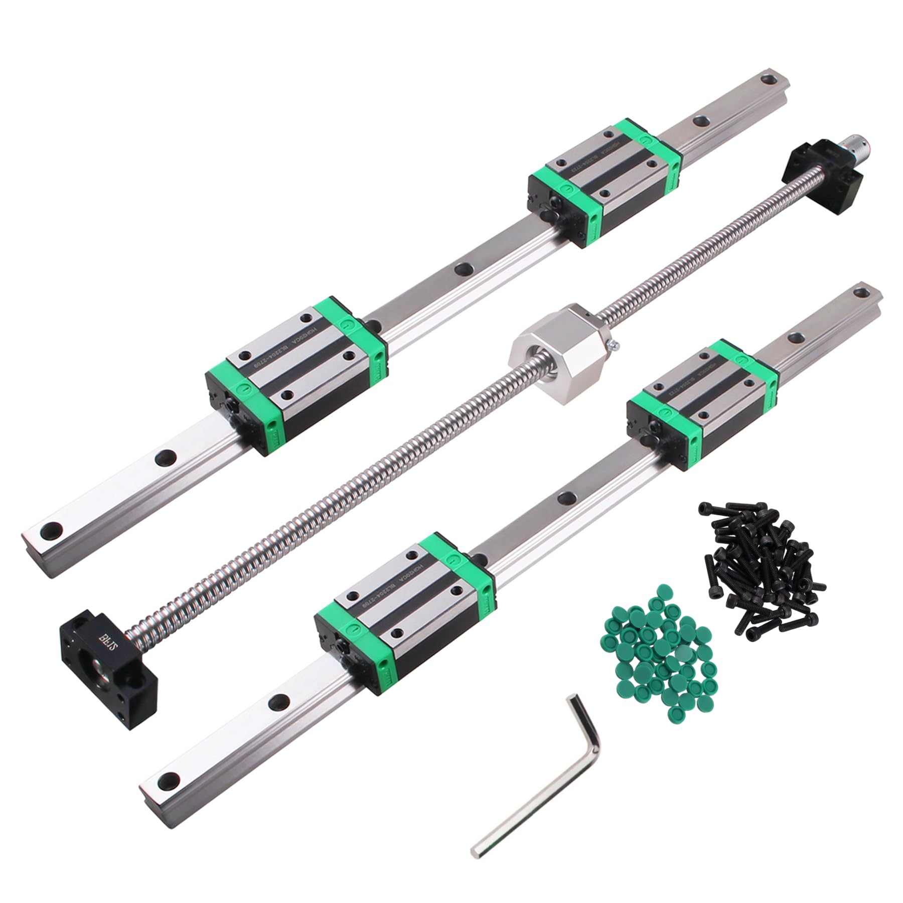 ANWOK 2Pcs Linear Guide Rail HGR20-600mm + 1PCS SFU/RM1605-600mm Anti-Backlash Ballscrew with BF12/BK12 Kit, DSG16H Nut Housing, Coupling, Slide Blocks Linear Rail Ball Screw Set for CNC DIY