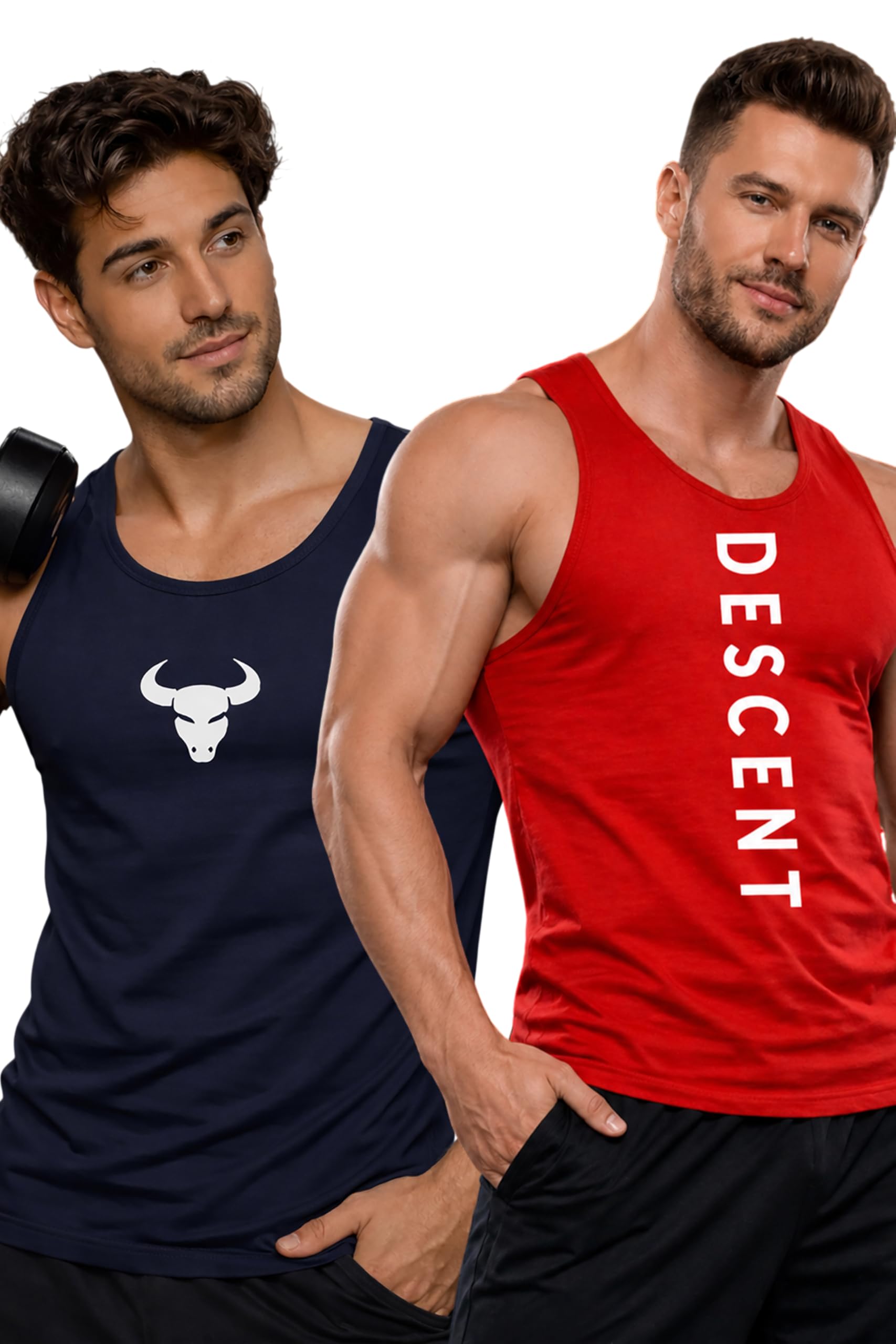 Polyester Letter Printed Vest for Men - Pack of 2 - Red & Navy Blue | Round Neck | Sleeveless | Regular Fit | Summer & Gym Wear Tank Top for Men-image-27