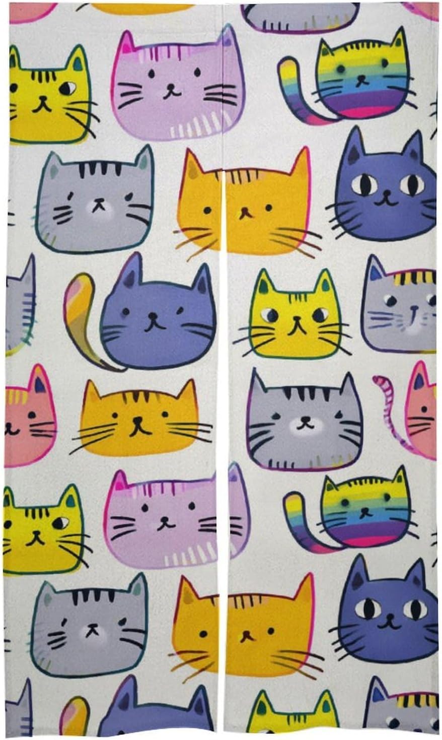 Colorful Cats Face Doorway Curtain Insulated Room Divider Drapes | white linen,privacy curtains