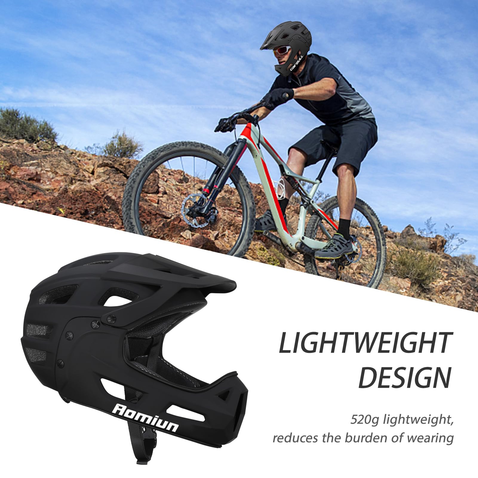 Casco de Bicicleta de montaña Casco de Bicicleta Integral Casco de Ciclismo para Hombres Adultos con Protector de Barbilla Desmontable y Visera para Ciclismo de montaña