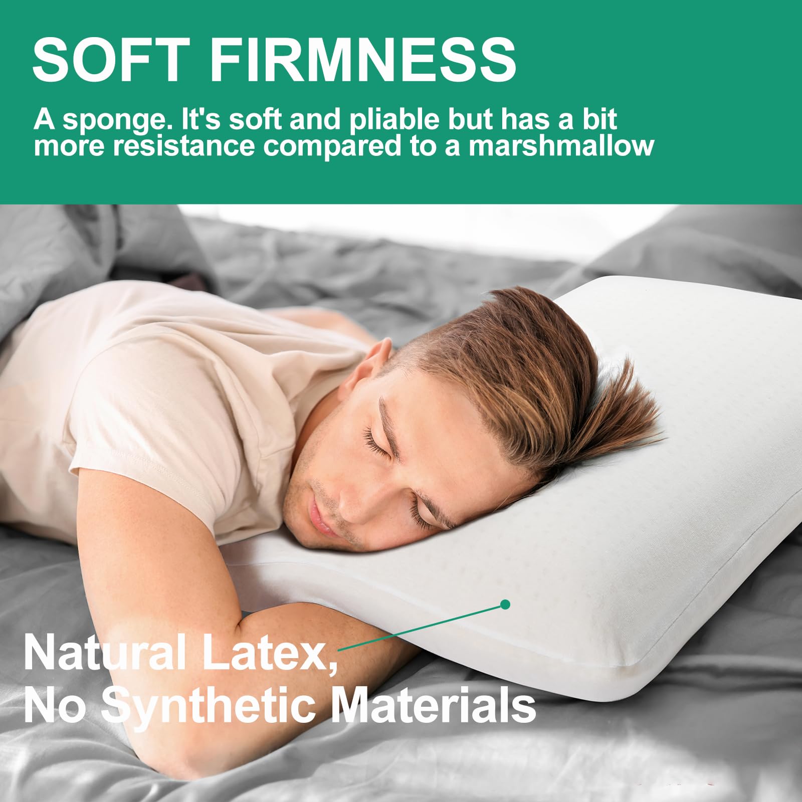100% Natural Talalay Latex Pillow for Sleeping with Removable Cotton Cover, Premium Soft Bed Pillow Helps Relieve Pain and Pressure, Suitable for Side Back or Stomach Sleepers