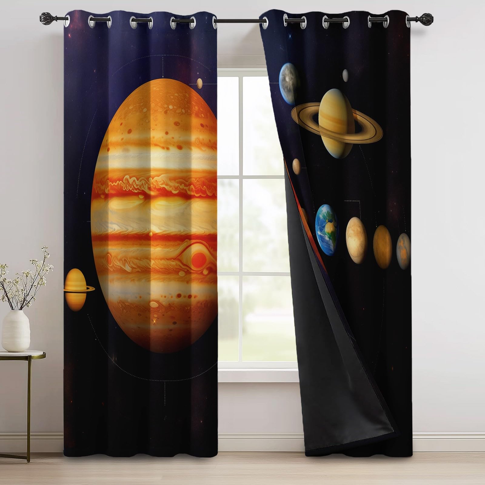 Tenda oscurante 117 x 183 cm (2 pannelli) Fotografia Universo Sistema Solare Stampati, Tenda Termica Isolante Anti Calore Tenda Opaca con Occhielli Isolanti Anti UV Camera Soggiorno, Arancione Nero