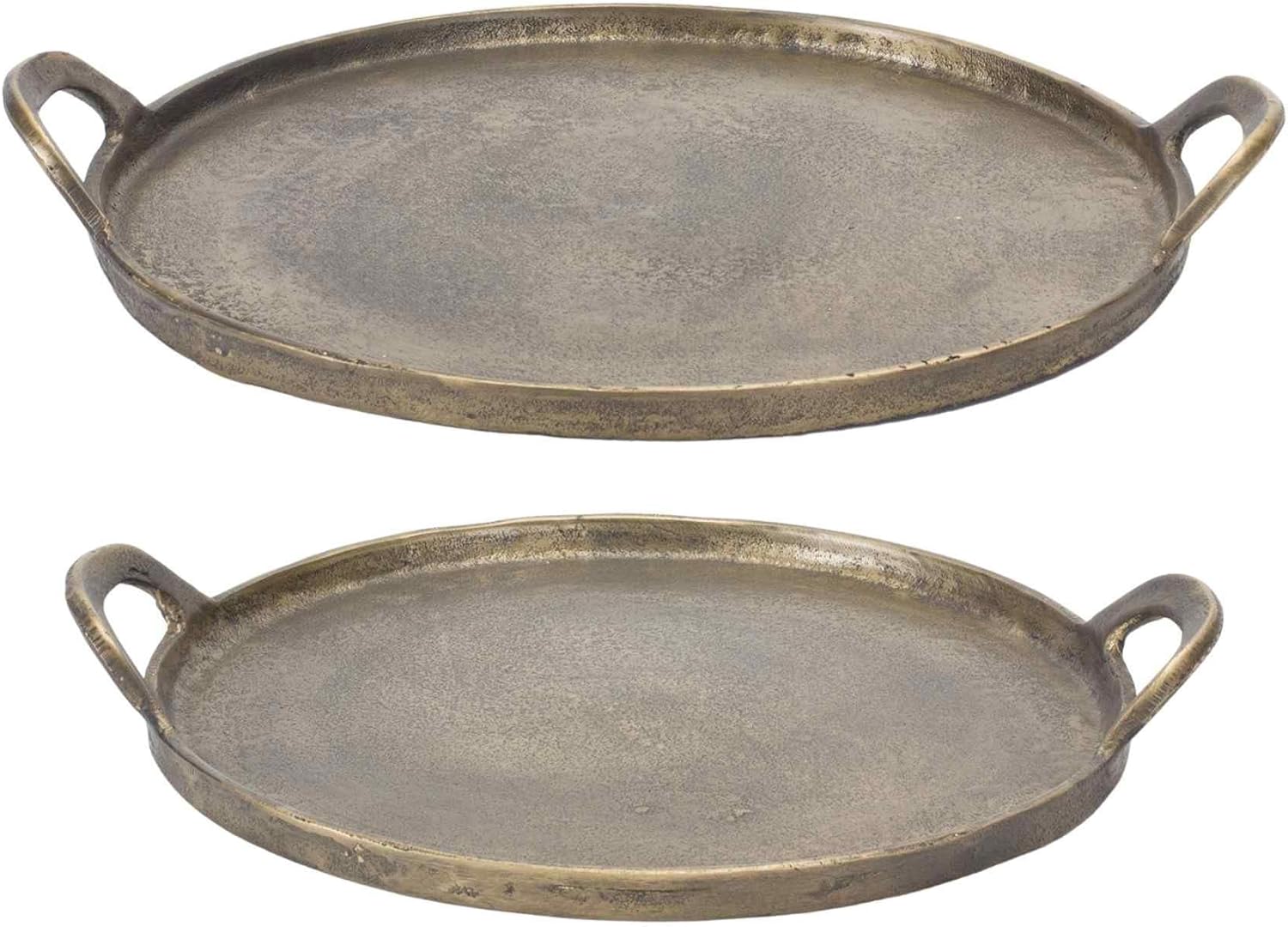 Set of 2 Bronze Distressed Round Decorative Trays 19