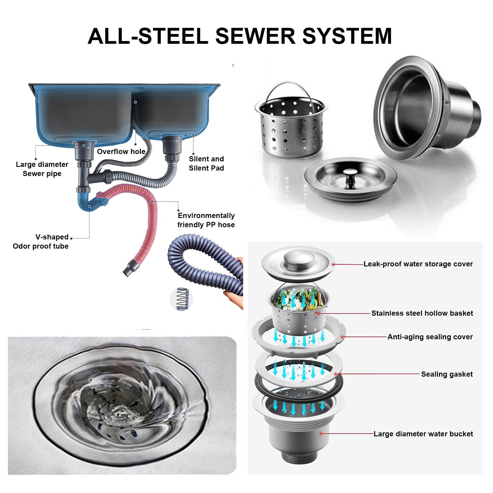 Lavello da Cucina Professionale, lavello a Doppia Vasca in Acciaio Inox autoportante con Staffa e Rubinetto per Acqua Calda e Fredda, Ideale per Bar, ristoranti e spazi Esterni.