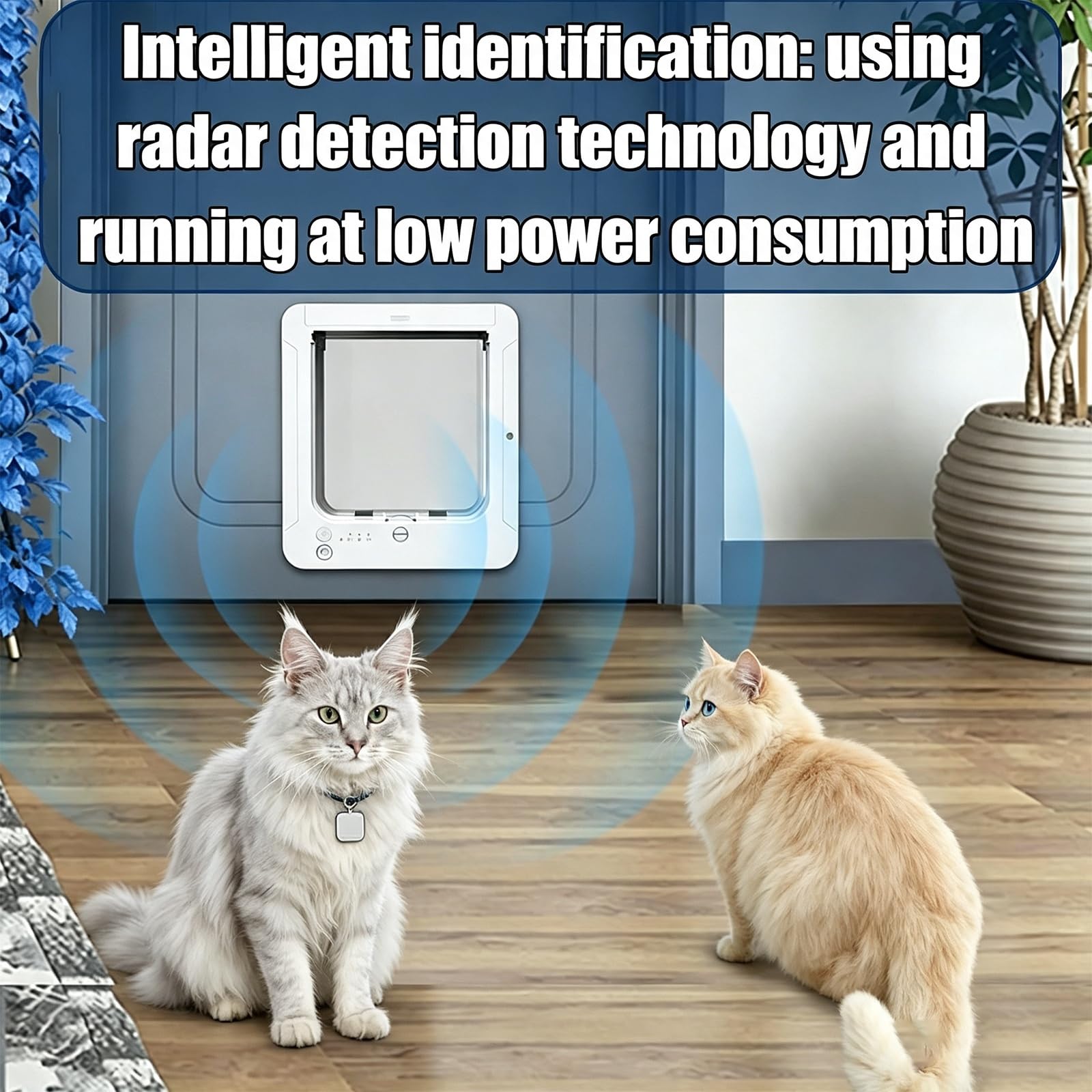 Puerta para Gatos con Microchip Selectiva | Solo sus gatos permitidos. 4 collares sensores + 1 control remoto para varios gatos(Brown,4 chips)