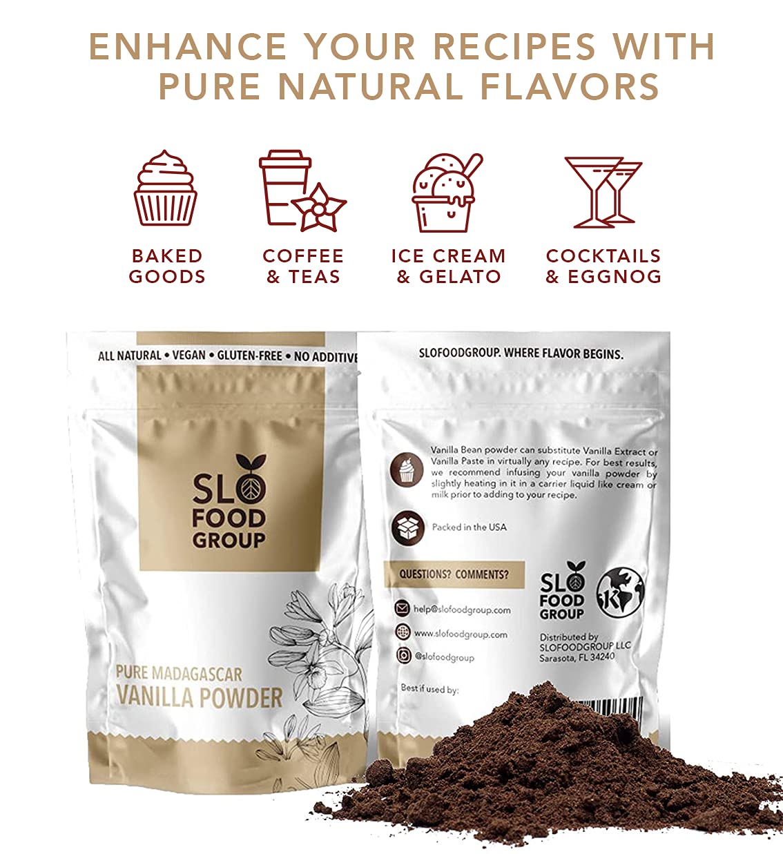 Slofoodgroup - Madagascar Vanilla Bean Powder - [ 2 oz.] - Made from Premium Whole Ground Grade A Vanilla Beans from Madagascar - For Cooking, Baking, and Ice Cream Desserts