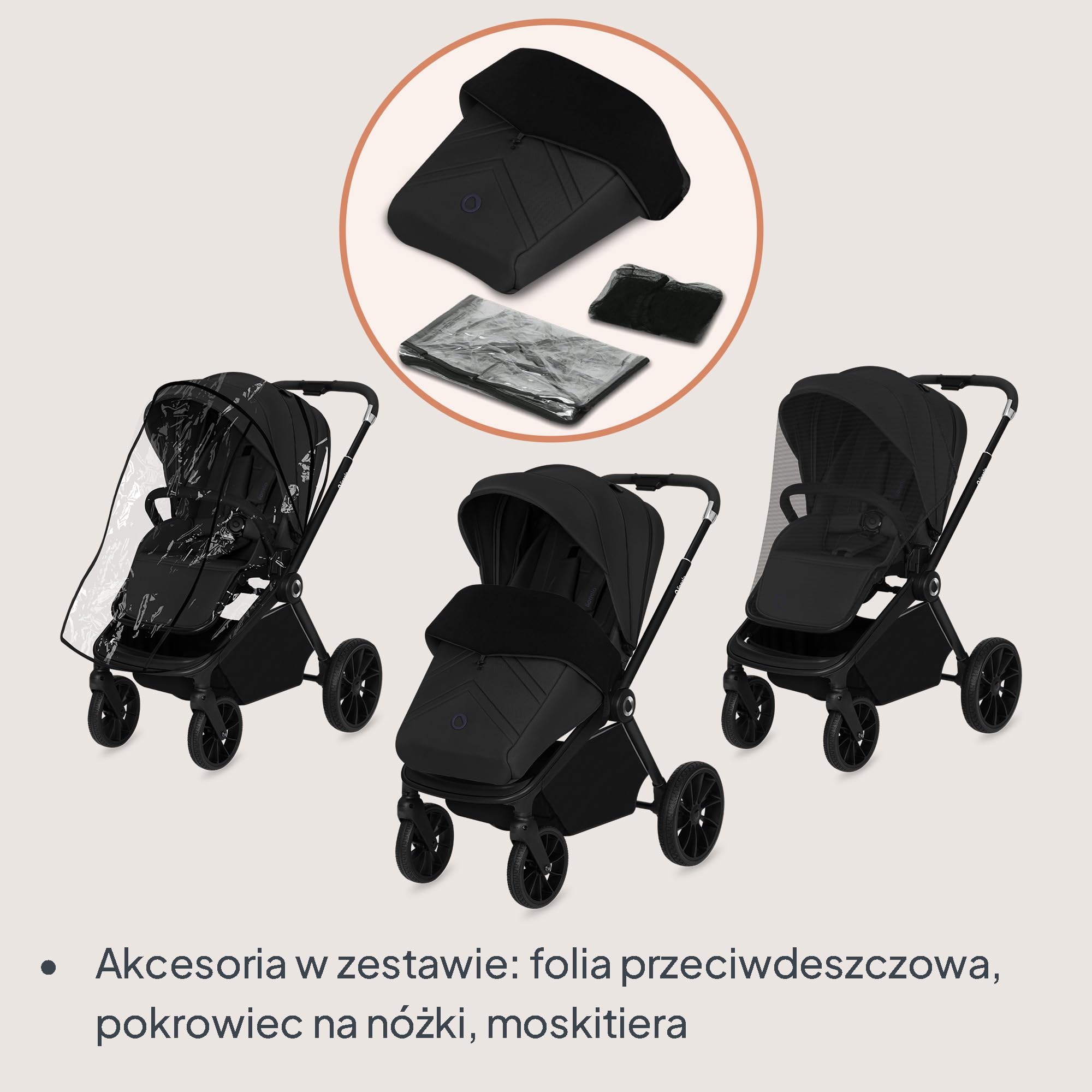 LIONELO MIKA PLUS 2 w 1 Wózek Spacerowy Dziecięcy 0-48 miesięcy do 22 kg Gondola do 9 kg, Regulacja Oparcia i Podnóżka, Amortyzacja, AiryDots, Obrotowe Koła PU 360° Budka XXL (Czarny)