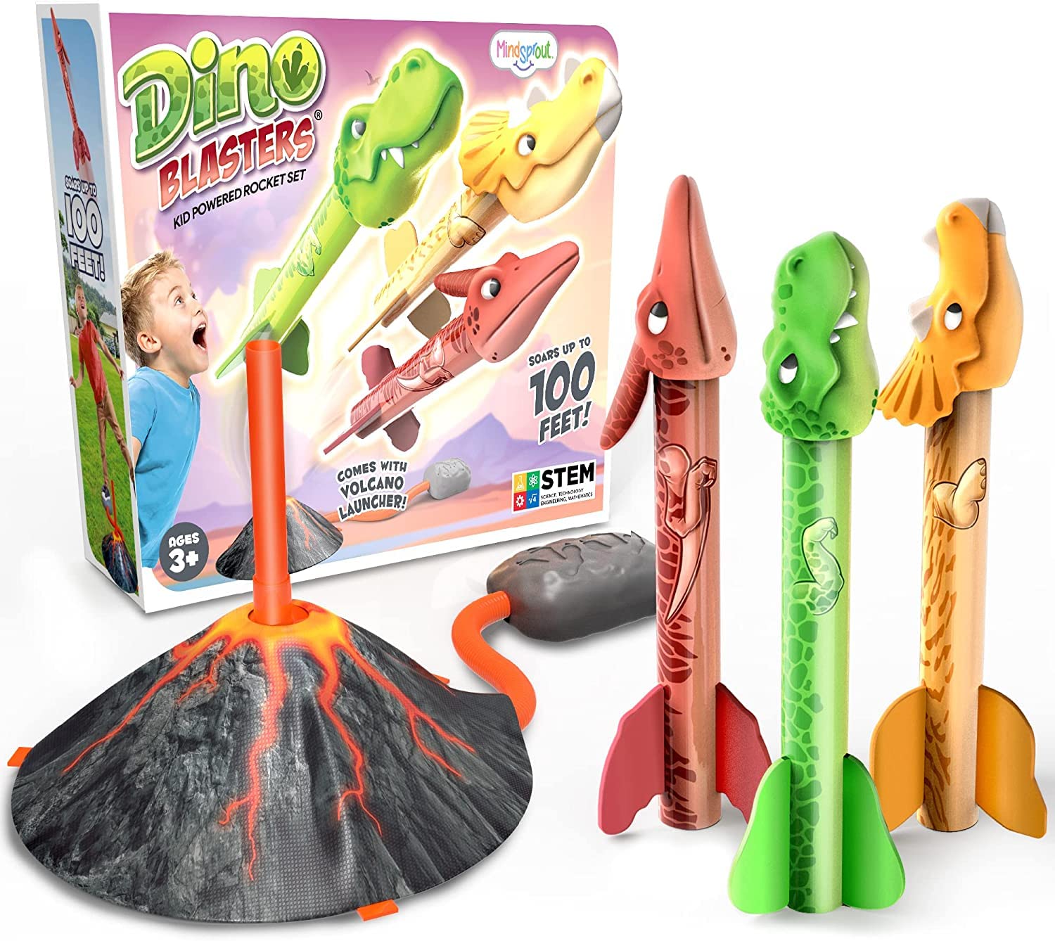 BambiboDinosaur Rocket Launcher For Kids - Pack of 3, Stomp Rockets For Kids | 100ft Toy Rocket Launcher For Kids | Kids Rocket Launcher Toy | Stomp Rockets For Kids Age 4-8