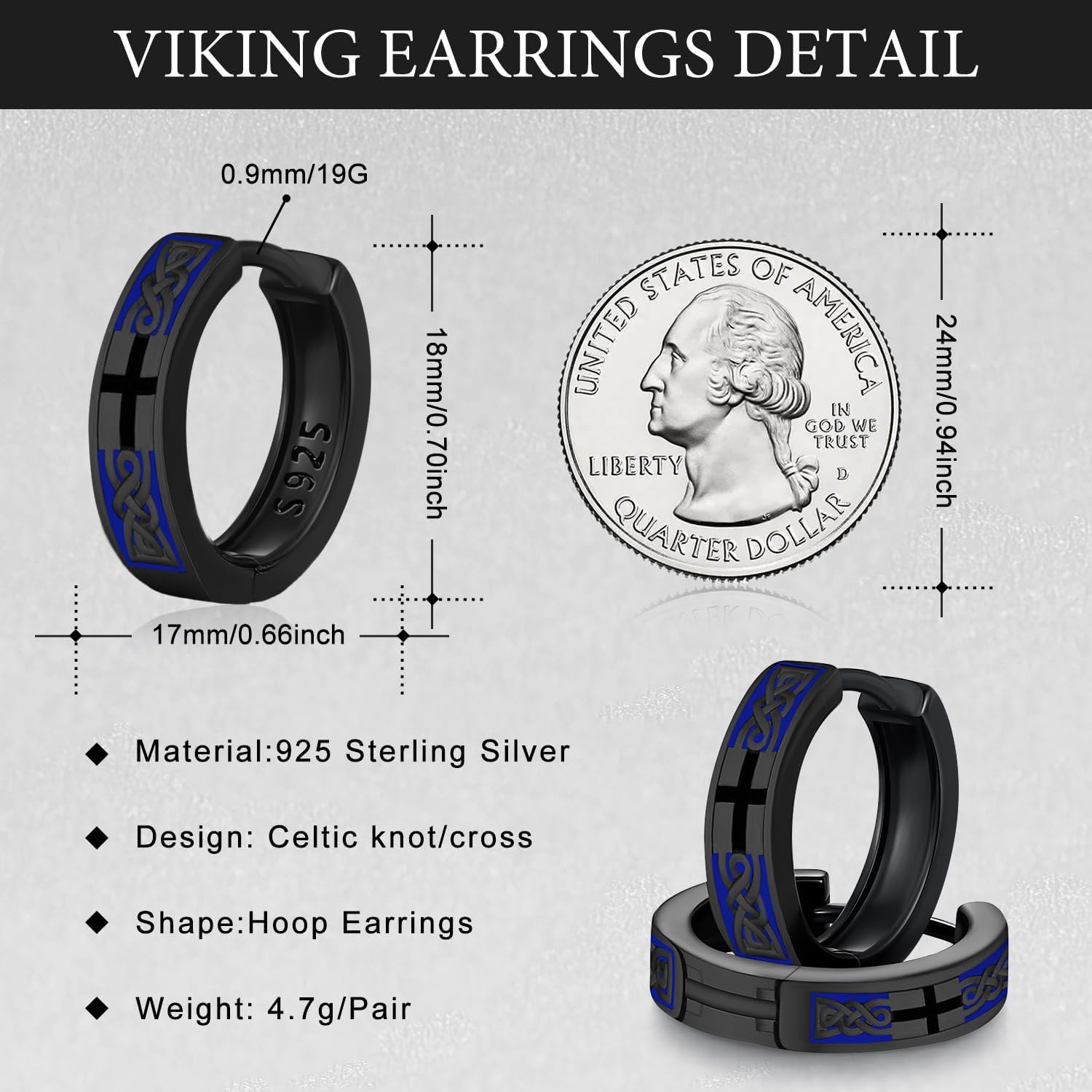 Viking Earrings for Men Women, Norse Viking Runes Hoop Earrings S925 Sterling Silver Norse Mythology Huggie Hoops Earrings Jewelry Gift
