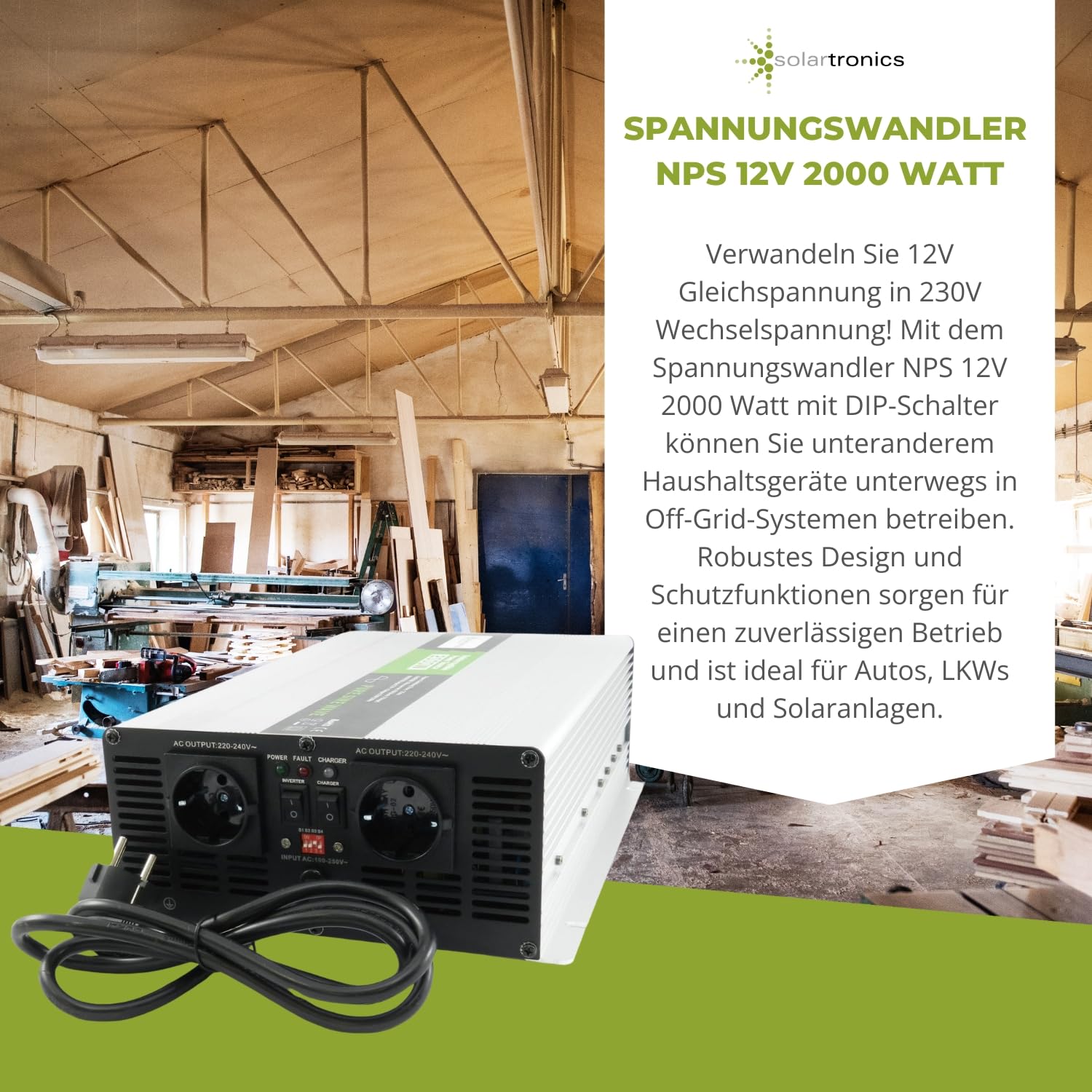 Przetwornica napięcia USV 230 V 12 V NPS 2000 W z przełącznikiem DIP czysty sinus UPS Inverter