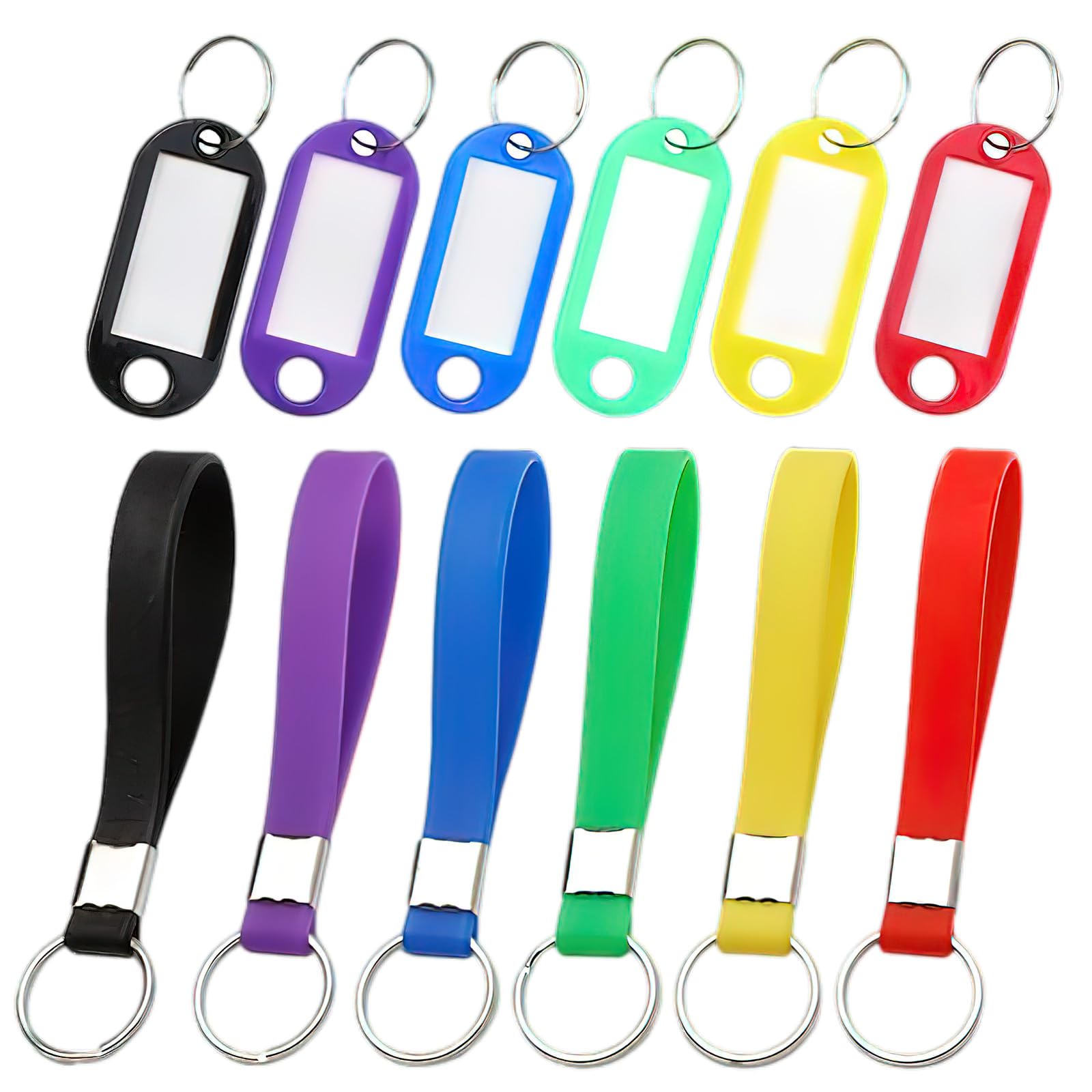 Bettinay 12PCS Key Rings with Tags, Multi Coloured Key Fobs with Labels, Plastic Keyring with Clear Windows