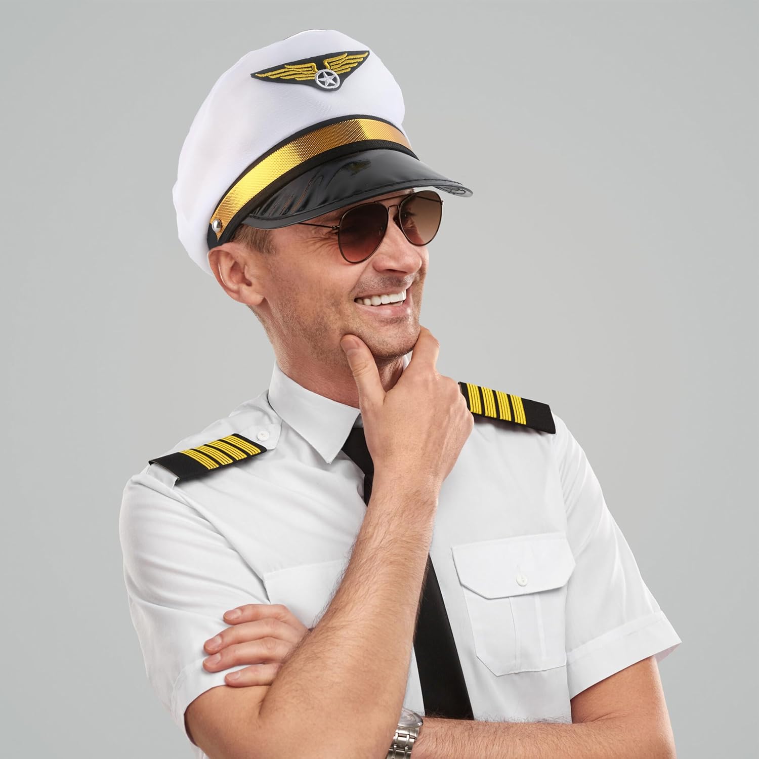 8 Pack Adult Pilot Hat Airplane Captain Hat Costume Accessories for Men Women Halloween Cosplay Party Supplies