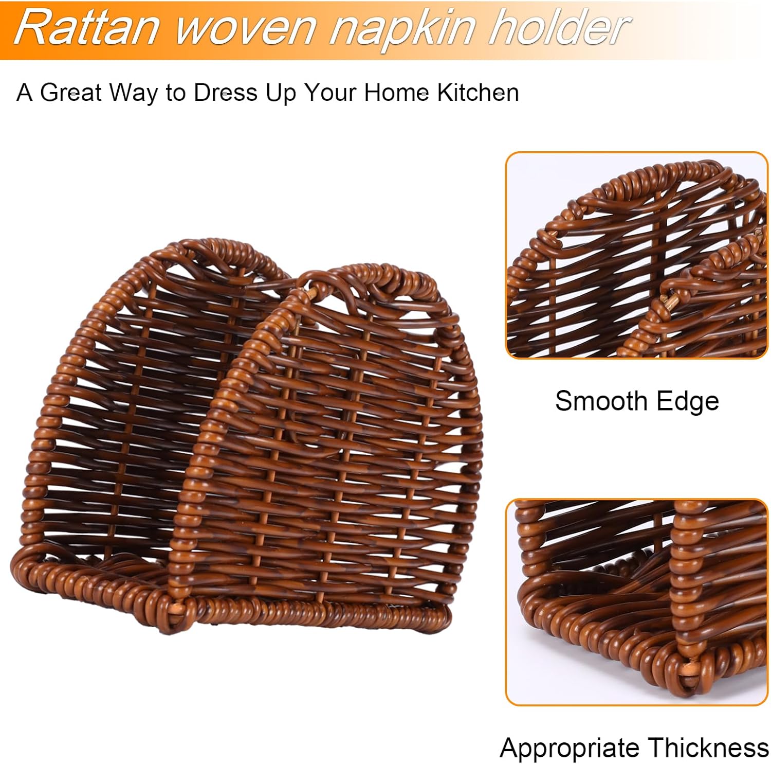 Rattan napkin holder for table, Standing dining Cocktail napkin dispenser for Party, kitchen table decor, 6.1"L x 2.36"W x 4.13"H - Image 6