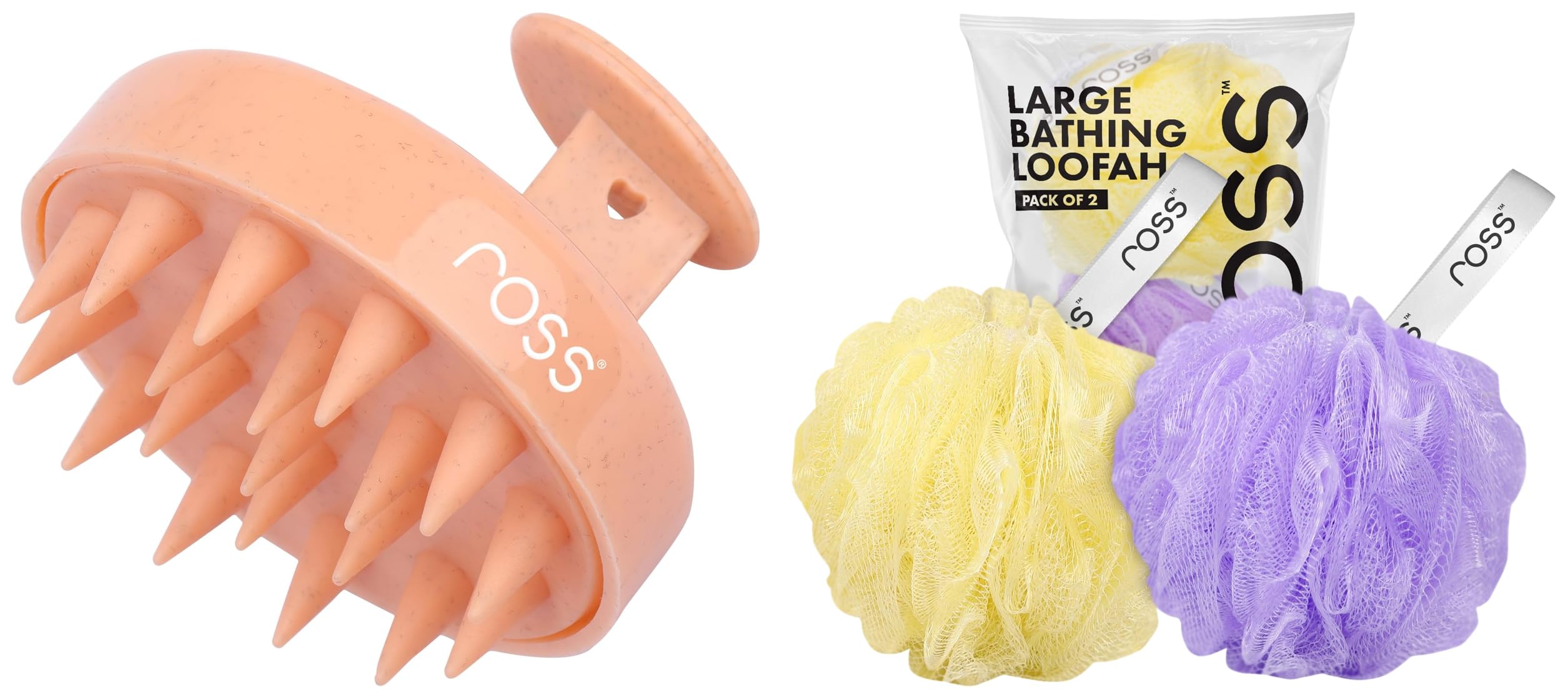 Ross Large Bath Loofah Sponge Scrubber Exfoliator for High Lather Cleansing (Purple and Yellow) Hair Scalp Shampoo Hair Brush, Super Soft Bristles for Exfoliating, Anti-Dandruff (Peach)