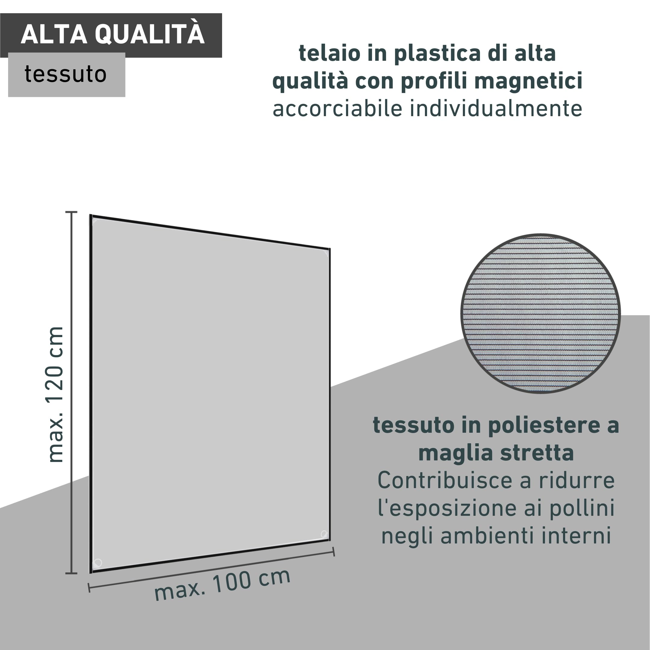 Windhager Zanzariera Magnetica con Protezione Contro i pollini, per finestre, Telaio con Tessuto antipolline, zanzariera Magnetica, 100 x 120 cm, Antracite