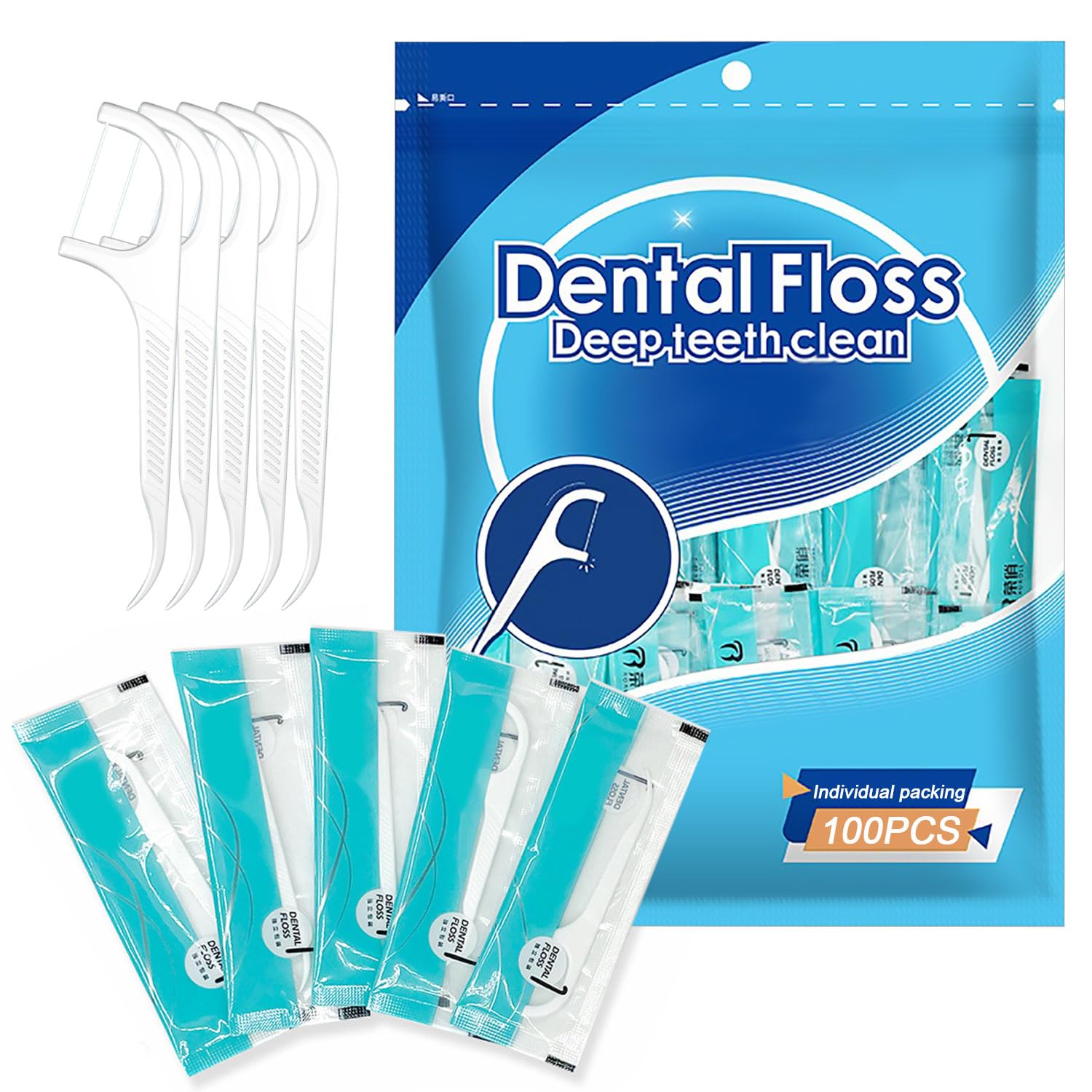 Baoton 100 Count Dental Floss Picks Flossers for Adults Kids Independent Packaging Disposable Portable Household Travel Use Tensile, White