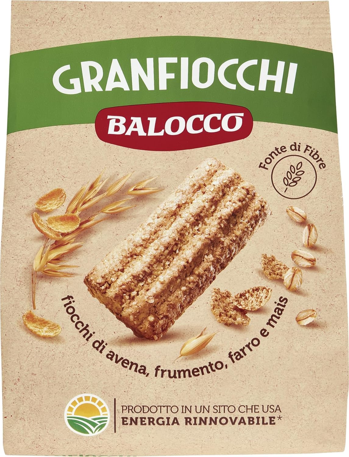 Balocco Granfiocchi Biscotti Integrali - Galletas integrales con cereales integrales y granos de azúcar moreno (3 x 700 g, 400 g)