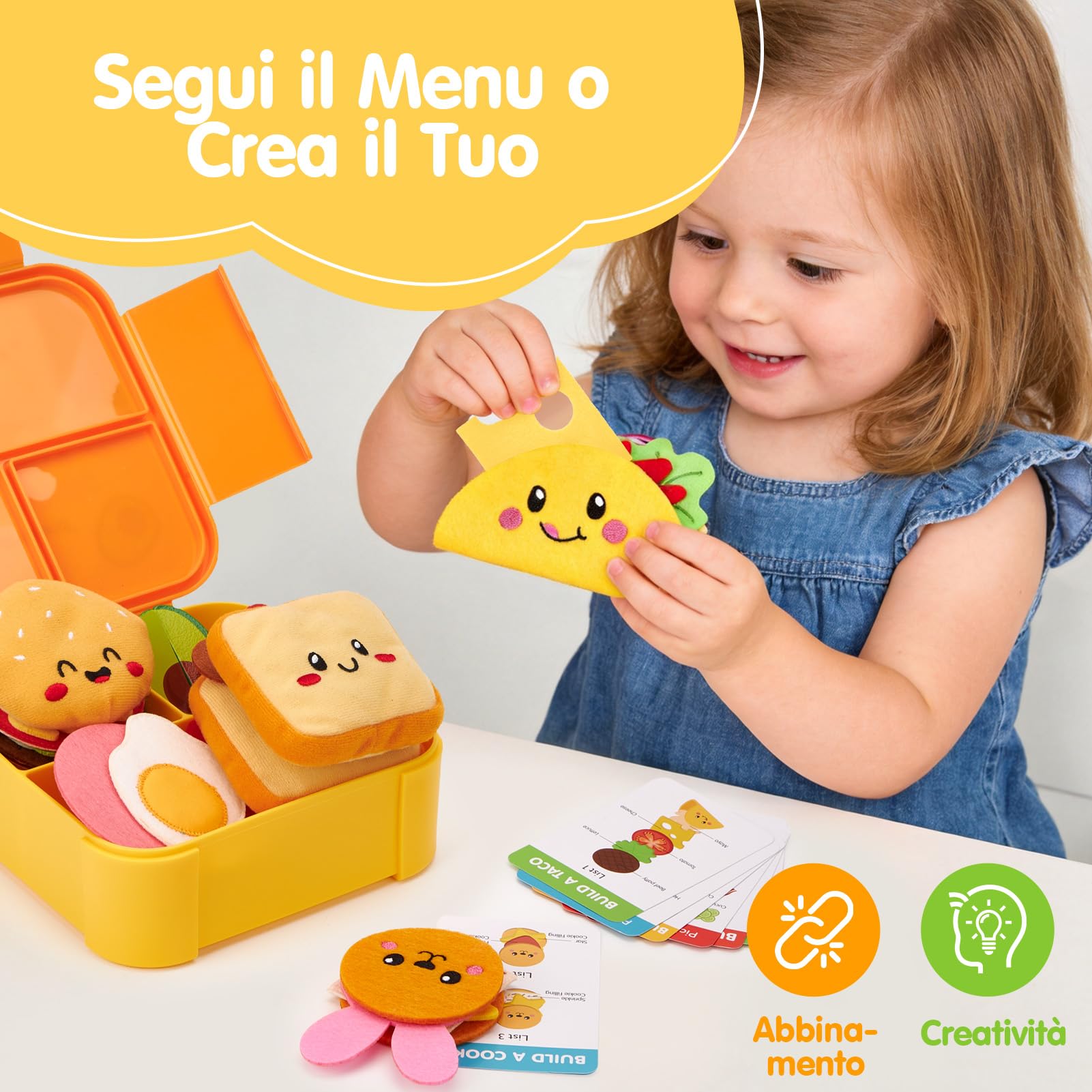 hahaland Cucina Giocattolo per Bambini, 43 Pcs Set Cucina Bambini 3-5 Anni | Giochi Montessori, con Cibo, Menu & Scatola, Facile da Riporre & Trasportare, Regalo Educativo Bimbo Bimba