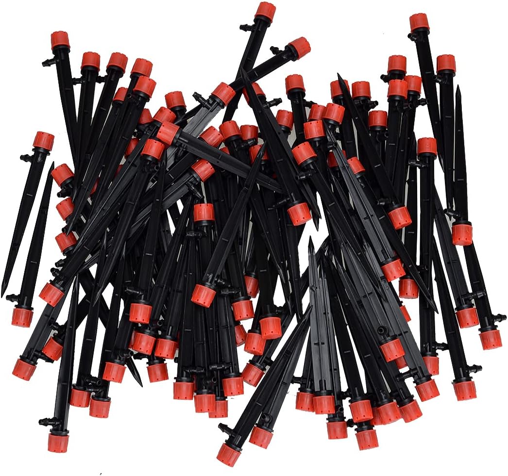 100pcs 13cm Adjustable Water Flow Irrigation Drippers On Stake Emitter Drip Sprinklers