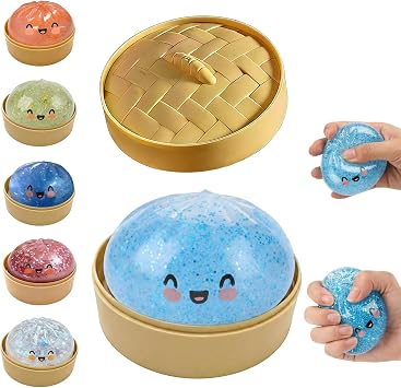 Dumpling Squishies Mystery Box,Glitter Dumpling Squishy Mystery,7 Color Options Dumplings Squishy Toy,Dumplings Sensory Squeeze Toy for Stress Relief Blue Sequins