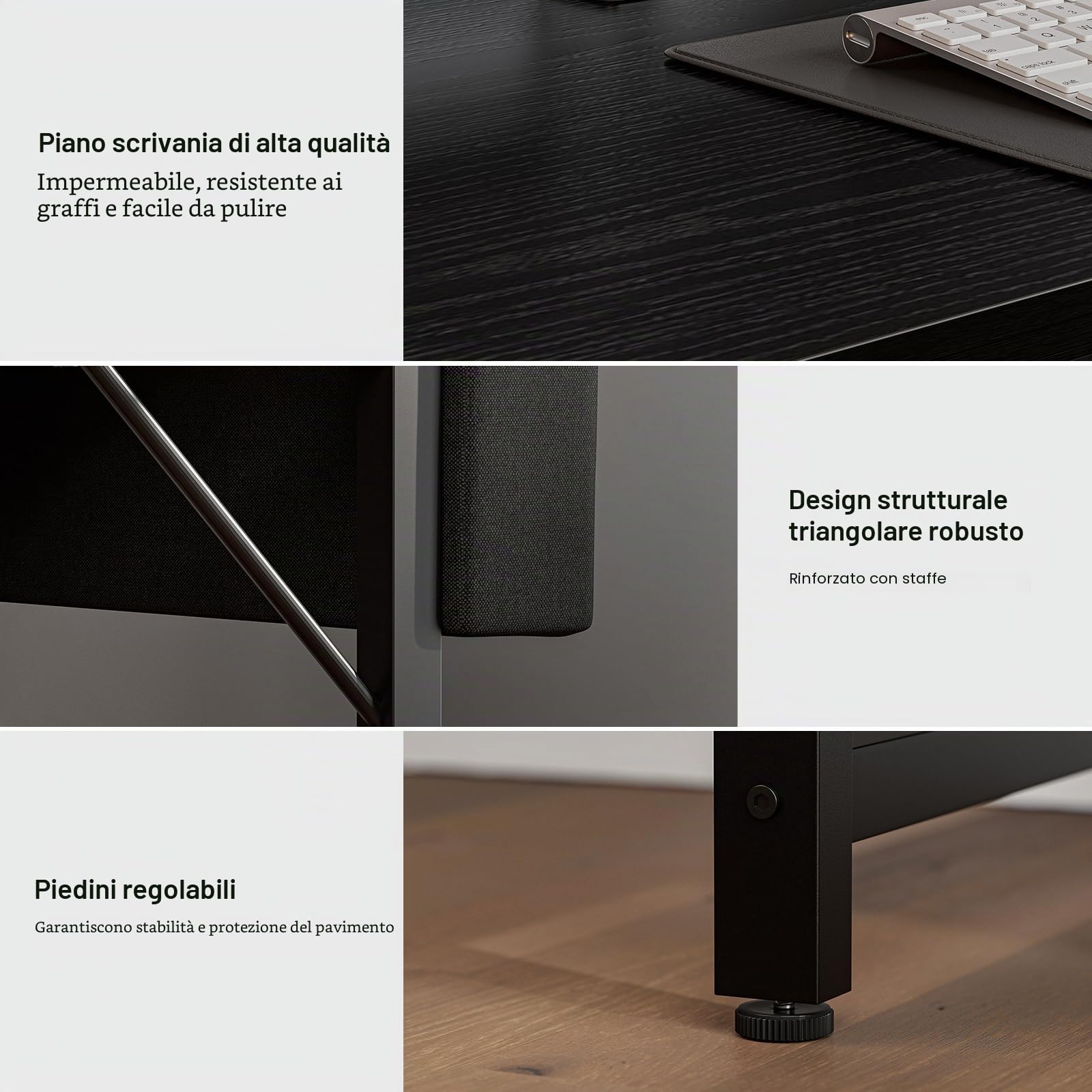 Grandder Piccolo tavolo per computer con 2 cassetti in tessuto, 100 cm, con scomparti e cassetti, scrivania per piccoli spazi, colore nero