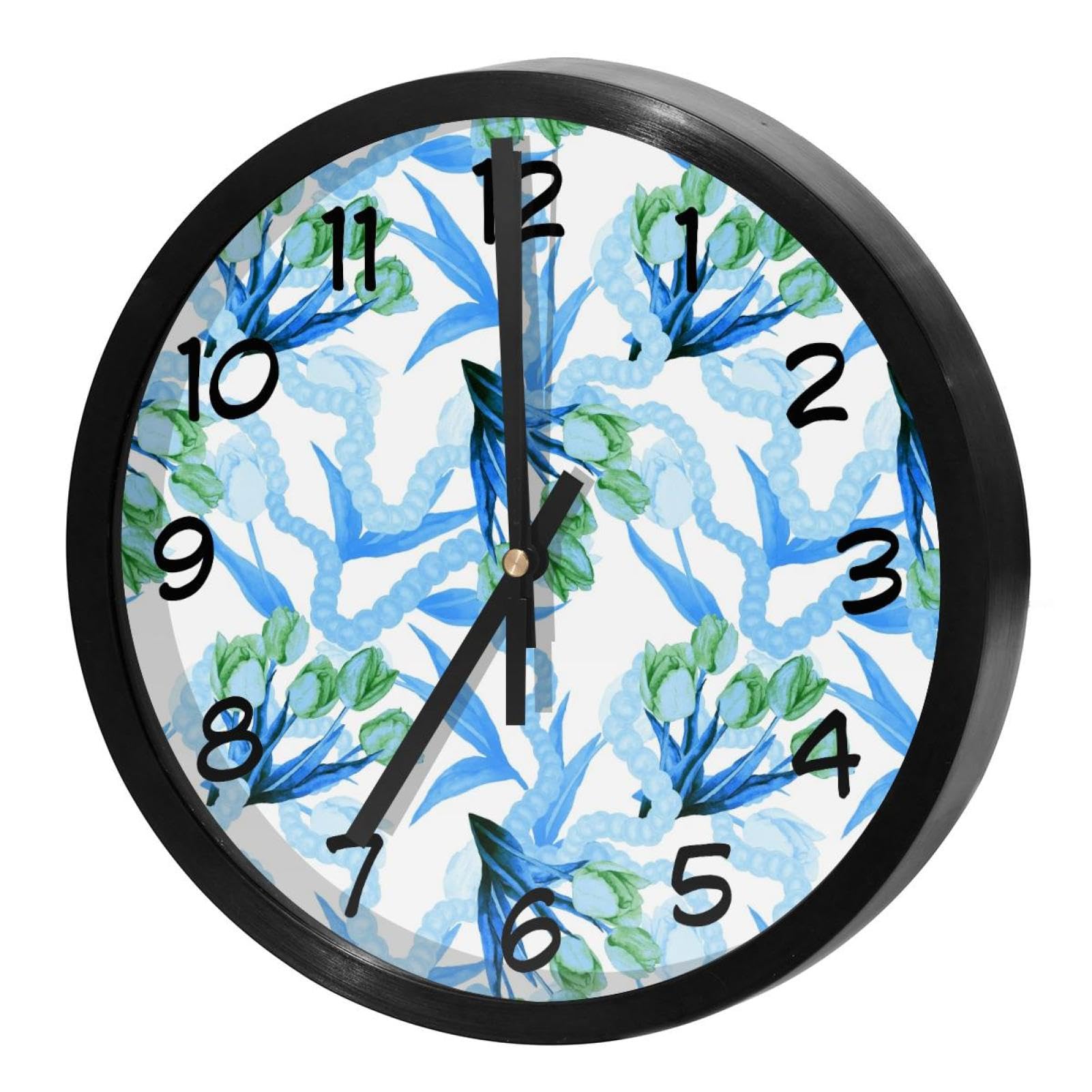 Horloge murale silencieuse à quartz motif tulipes bleues pour décoration de maison et bureau